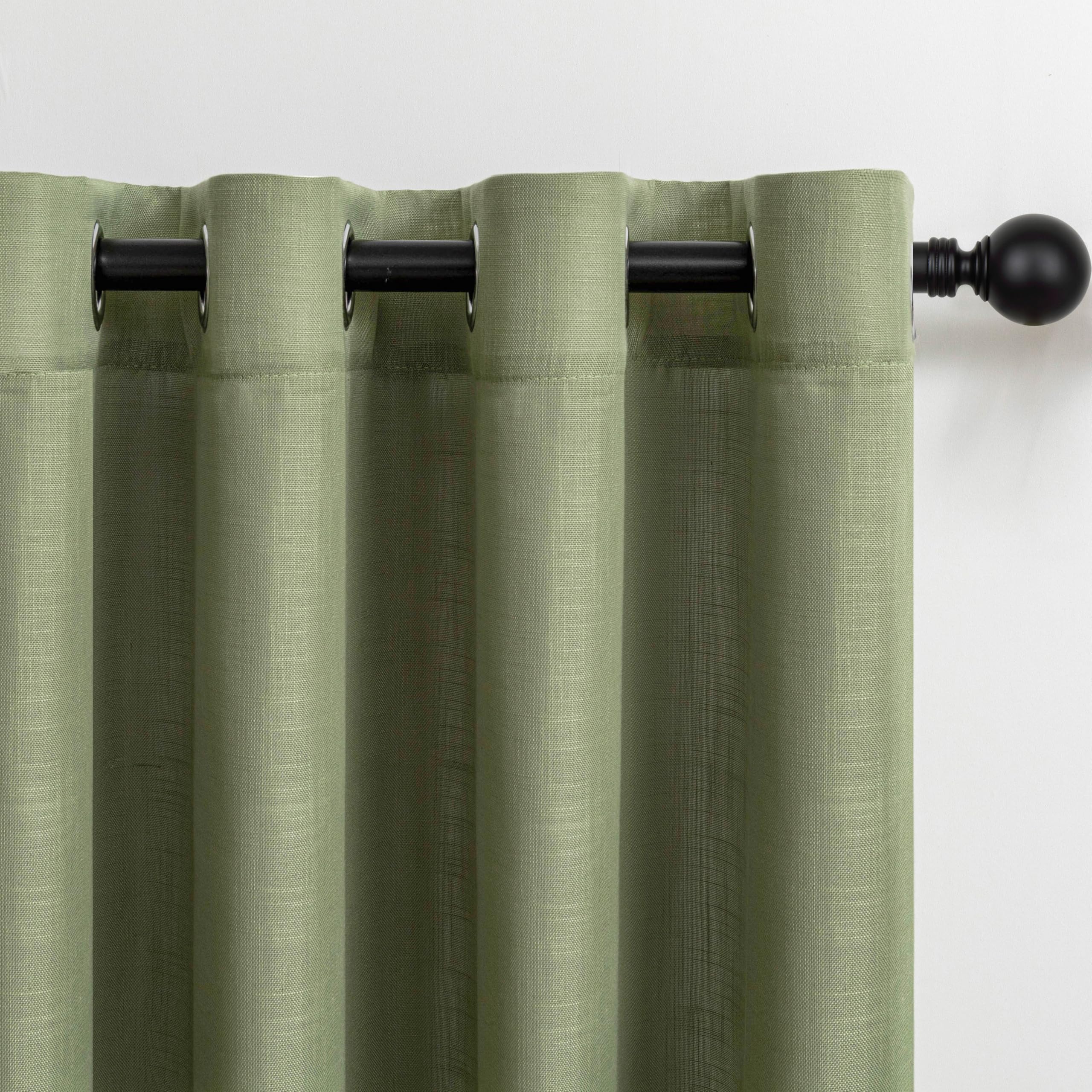 MYSKY HOME Vorhänge Leinenvorhang mit ösen Vorhang Leinenoptik Modern Halbtransparent für Wohnzimmer Dekoschal Küchengardinen Schlaufenschal Schlafzimmer Salbeigrün 140 x 225 cm 2er Set