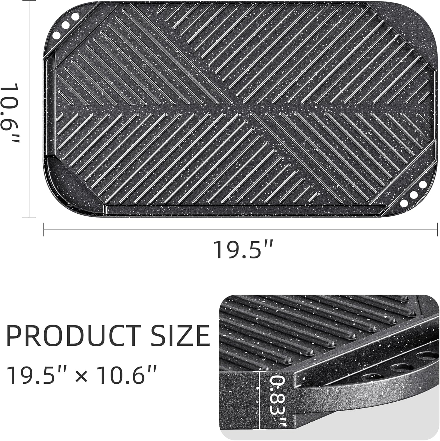 Caannasweis Nonstick Griddle Grill Pan, 19.5" x 11" Reversible Griddle Pan for Stove Top, Grill, or Campfire, Two Burner Cast Aluminum Grill, Rectangular Baking Flat and Ribbed Griddle Plate