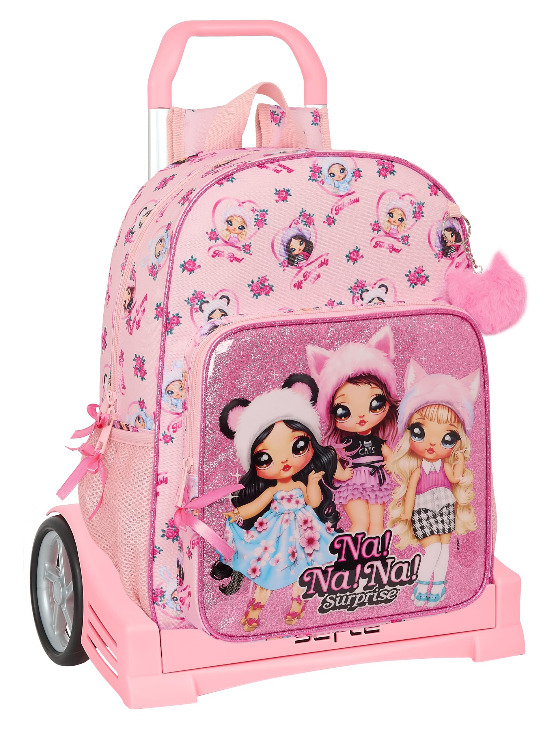 Safta NANANA FABULOUS - Mochila Escolar 180, Espalda Ergonómica, con Carro Evolution, Ideal para Niños de Diferentes Edades, Cómoda y Versátil, Calidad y Resistencia, 33x14x42 cm, Color Rosa