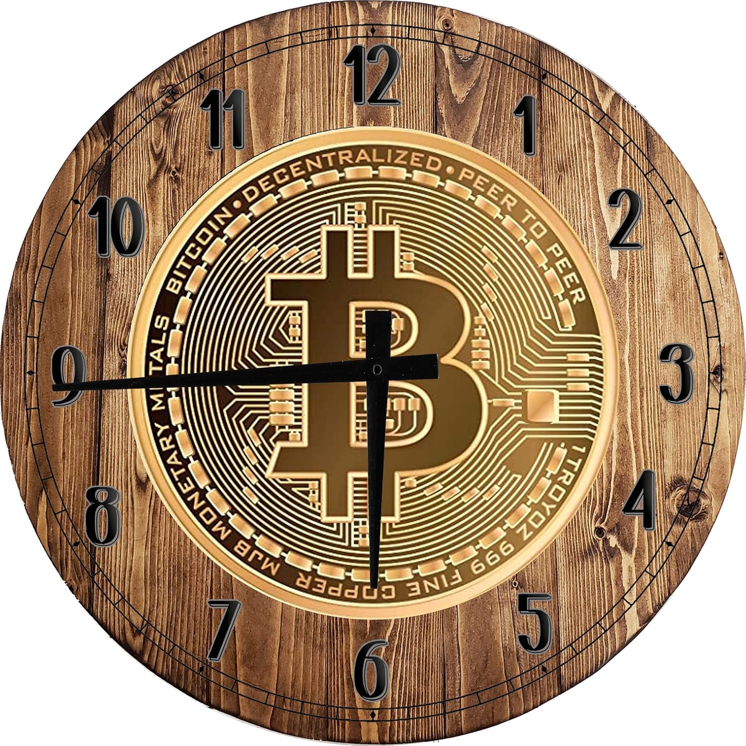 Cryptocurrency Bitcoin Billionaires Office Wall Art Coin Large Round Wood Wall Clock Decor 12 Inch