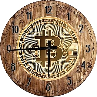 Cryptocurrency Bitcoin Billionaires Office Wall Art Coin Large Round Wood Wall Clock Decor 18 Inch