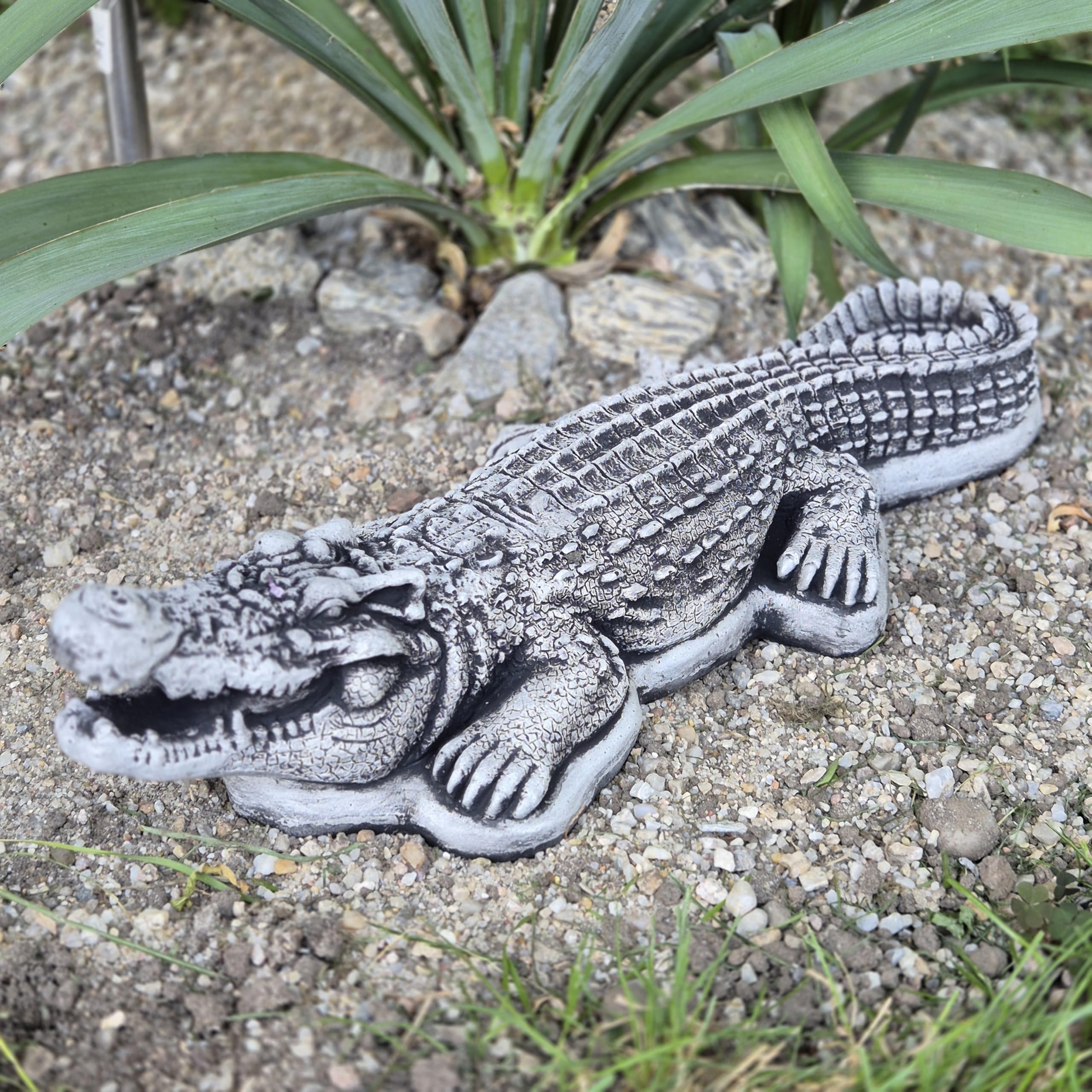 FABRIQ Grande coccodrillo da 68 cm, 11 kg, in pietra massiccia, resistente alle intemperie, decorazione da giardino realistica