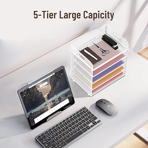 Miniatura 5 de SUPEASY Paquete de 5 bandejas de organizador de papel con asa y 5 compartimentos verticales, organizador de archivos