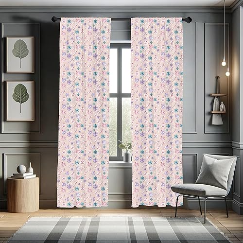 Miniatura 5 de Ambesonne Cortinas navideñas para ventana, Navidad en tonos pastel, tema delicado con ilustraciones de dulces y globos, decoración ligera, juego de