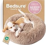 Bedsure Small Dog Bed Washable - Self Calming Dog Beds - 23 inches Fluffy Donut Cuddler for Small Deep Sleep Cat up to 25lbs - Indoor Round Dog Bed – Camel