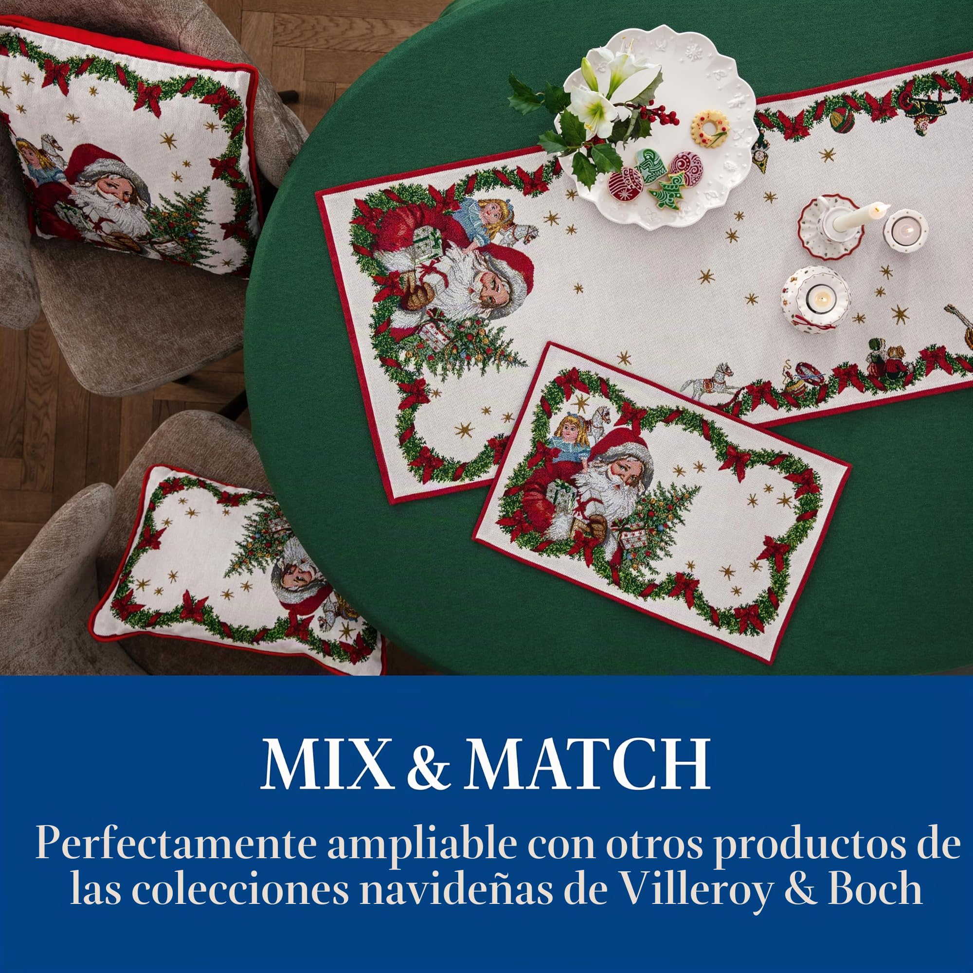 Villeroy & Boch – Toy's Fantasy Cojín Tapiz Reversible, Almohada, Papá Noel, Multicolor, 32 x 48 cm, Algodón, Lavable a máquina