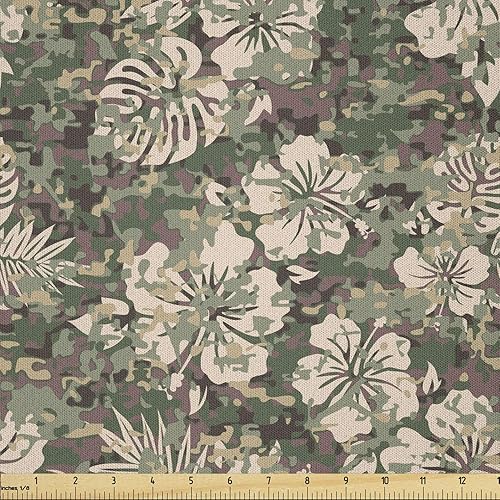 Miniatura 33 de Ambesonne The Yard, tela de mariquitas de The Yard, flores exóticas hibisco hawaiano follaje ilustración botánica flor de primavera, tela