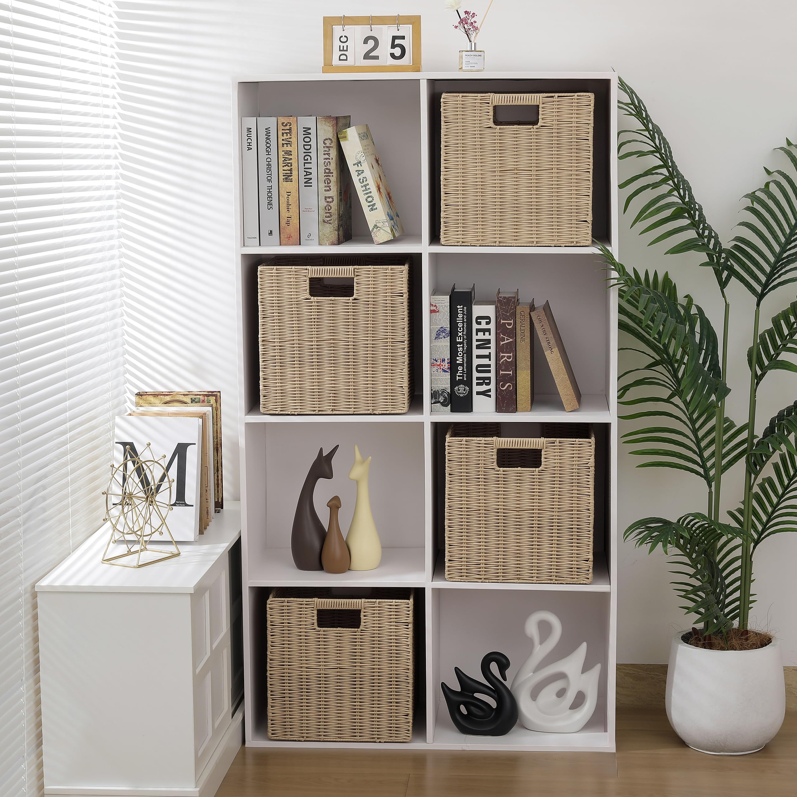 TAIMEI&G02 4er-Set Kallax Expedit Regal Korb/Kallax Korb Geflochten / 30,5 x 30,5 x 30,5H cm/Plastik Regalkorb/Faltkorb Flechtkorb/Regalbox Storage Box/Aufbewahrungskorb Regalkorb Faltbar, Beige