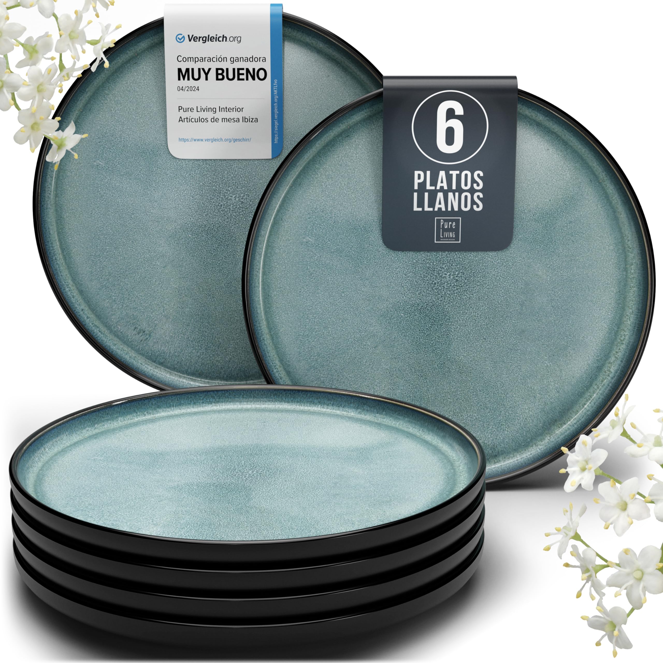 Juego de 6 platos hondos Ibiza – gres premium, resistente a los arañazos, apto para lavavajillas, microondas – Elegante juego de platos hondos – Platos de pasta hondos grandes – Pure Living vajilla — view 24
