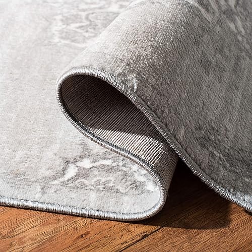 Miniatura 5 de SAFAVIEH Brentwood Collection - Alfombra redonda de 6 pies 7 pulgadas, color gris y marfil, diseño de medallón envejecido, no desprende pelusa y de