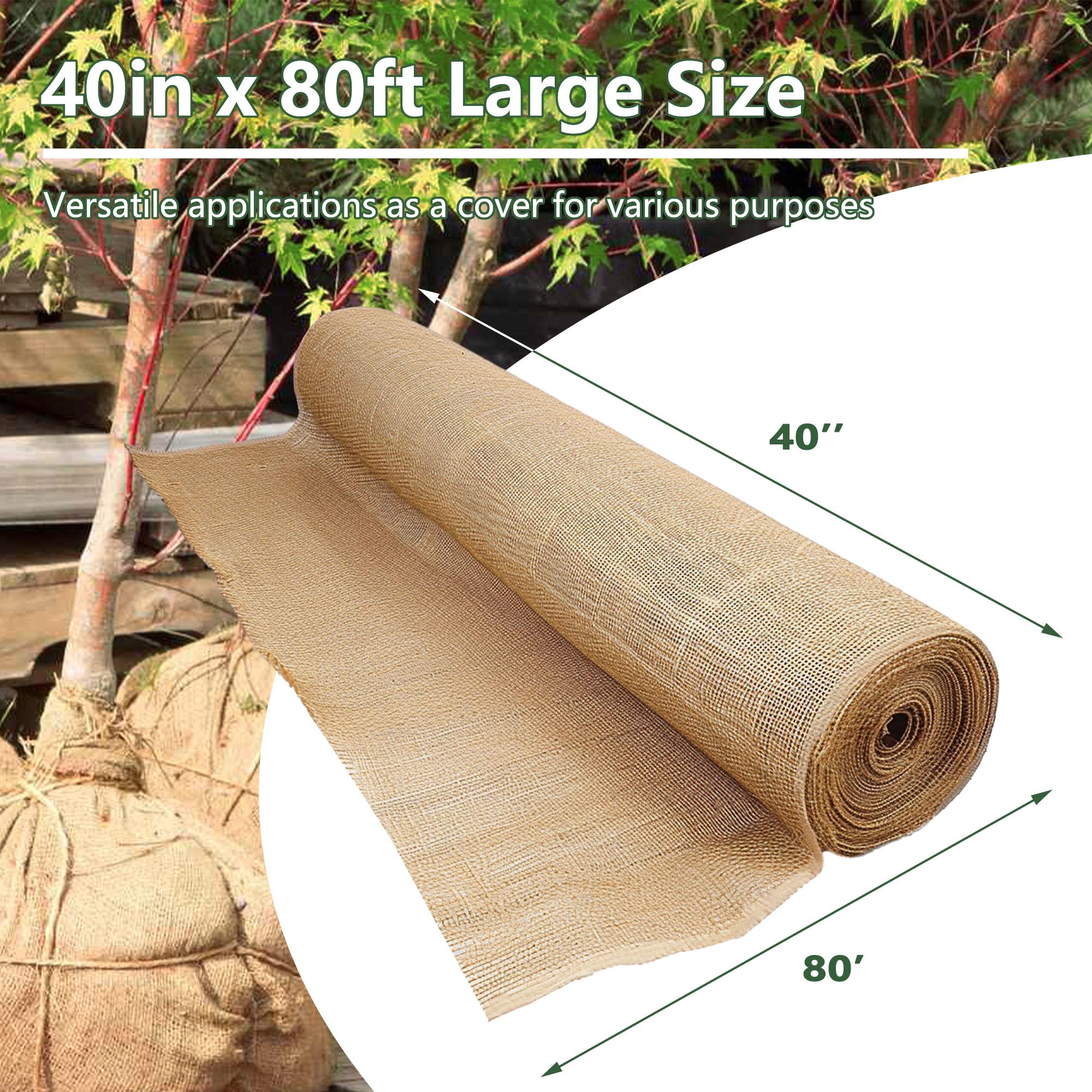 40“ x 80 Feet Burlap Roll Multipurpose Burlap Tree Wrap High Density