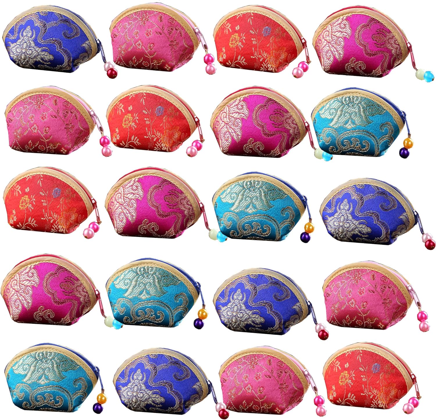 MIAO JIN 20Pcs Silk Coin Purse Zipper Purse Embroidery Sugar Jewelry Bag Lipstick Container Coin Wallet Gift Bag