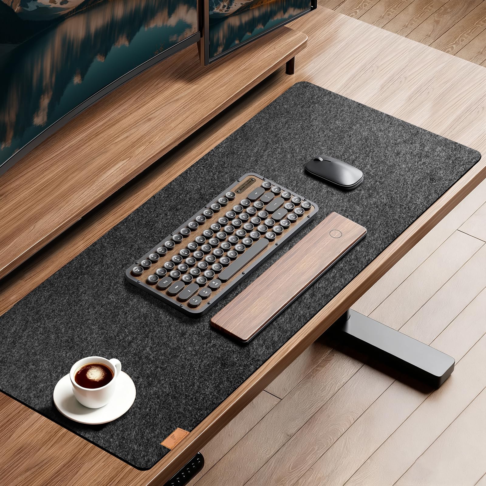shinfly Tappetino Scrivania Feltro, Sottomano Scrivania 100 x 40 cm, Tappeto Mouse Scrivania Grande Antiscivolo, Desk Mat per Computer Tastiera Laptop Gaming Ufficio, Grigio Scuro