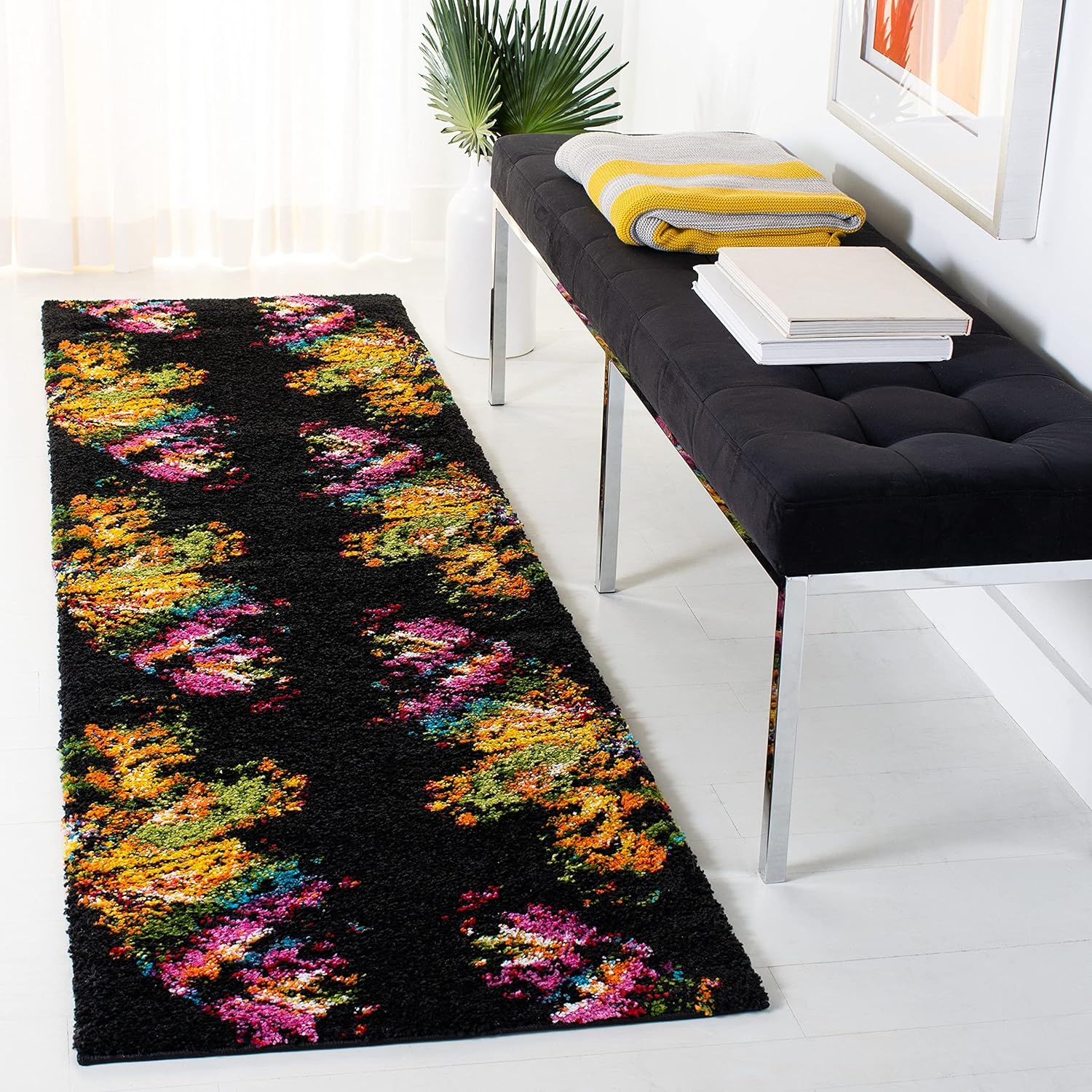 SAFAVIEH Fiesta Shag Collection Area Rug - 6'7" x 9'2", Black & Yellow, Modern Design, Non-Shedding & Easy Care, 0.5-inch Thick Ideal for High Traffic Areas in Living Room, Bedroom (FSG368D)