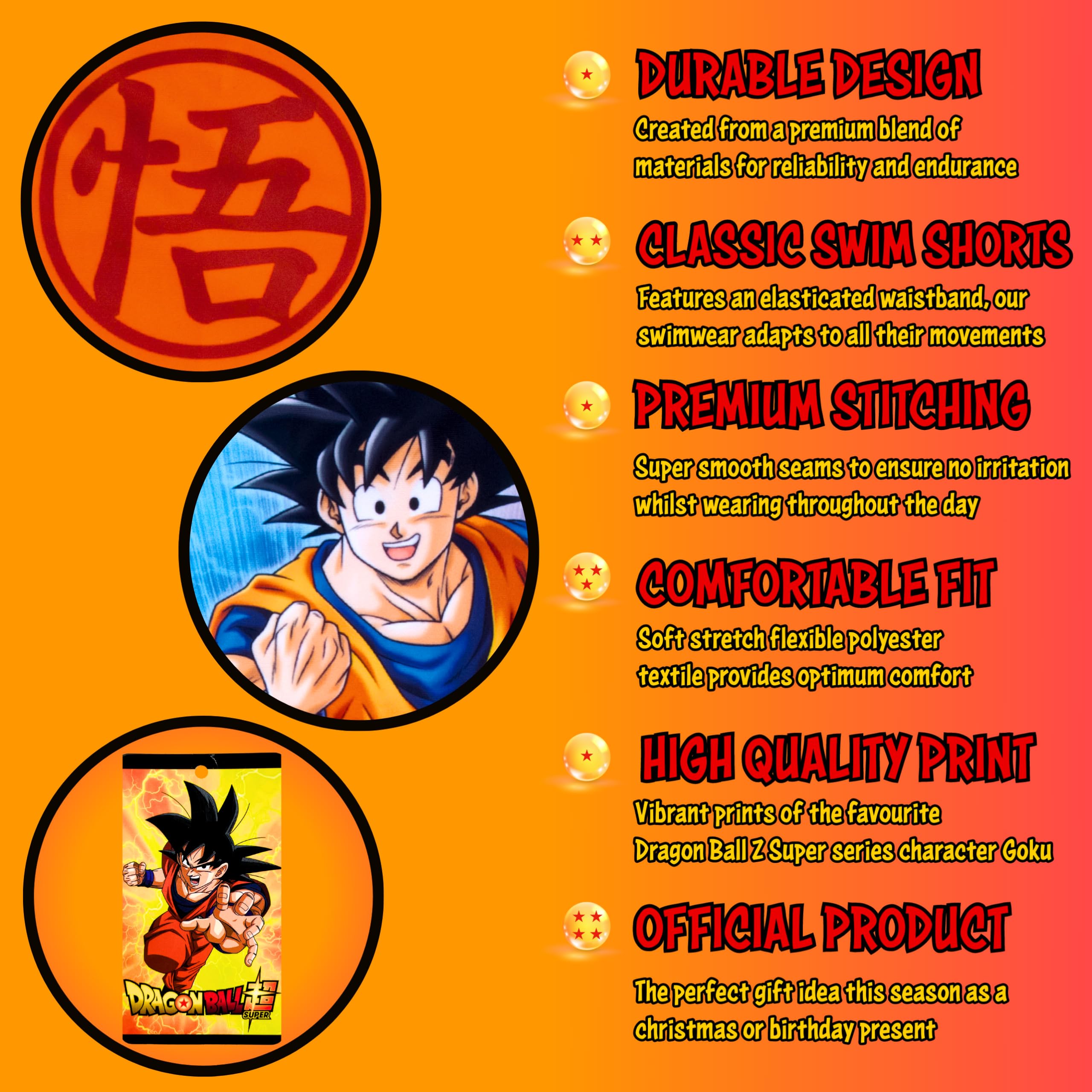 Dragon Ball Z Short de Bain pour Garçon, Maillot de Bain, Boxer de Bain pour Garçon, Goku et Son Gohan Short de Bain Natation, Tailles 2 a 6 Ans