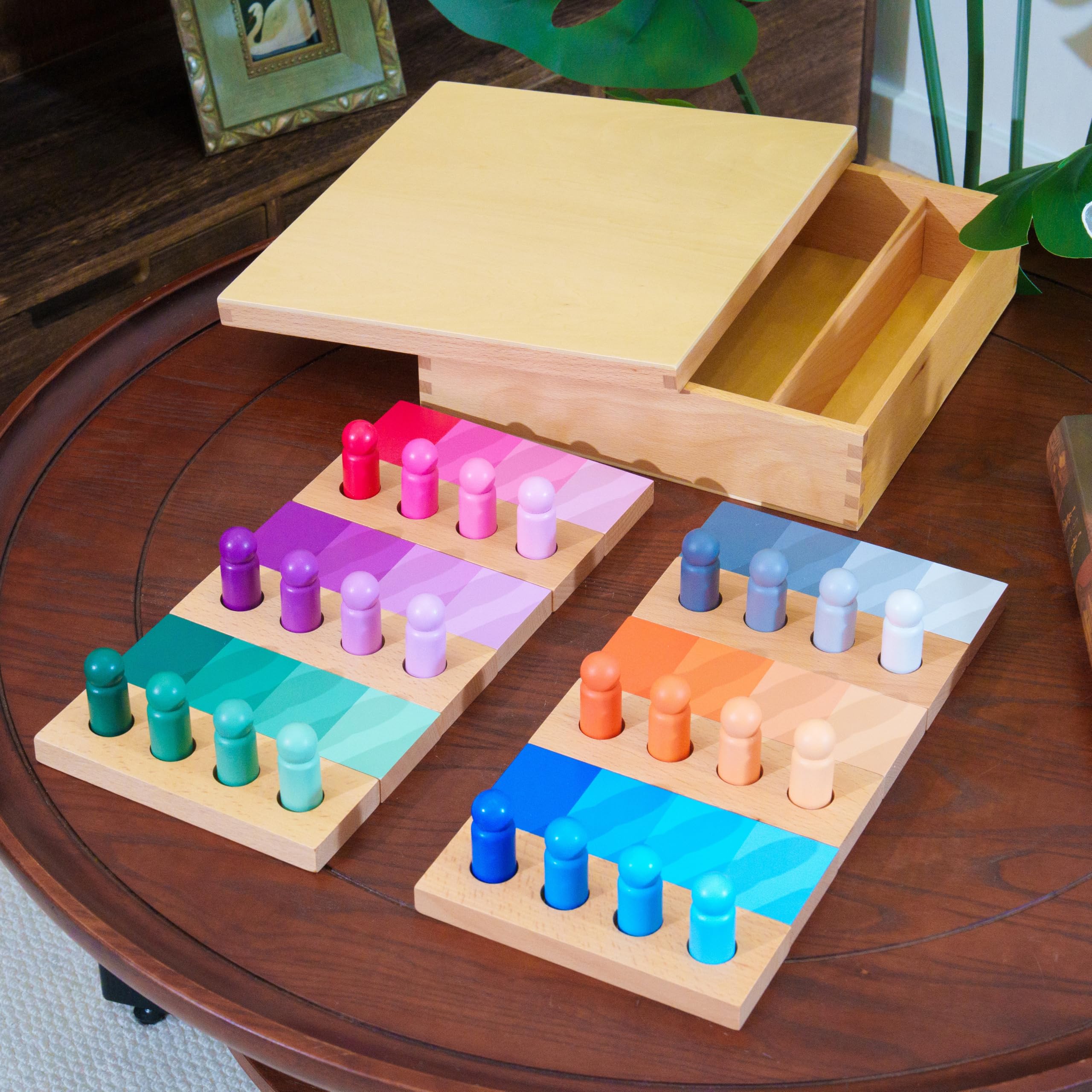 Premium Montessori Farbtafeln aus massivem Buchenholz 2kg,24 Farbplättchen in 6 Farbfamilien, visuelle Unterscheidung Feinmotorik, Lernspielzeug für Kinder ab 3, Geschenk für Vorschule Homeschool