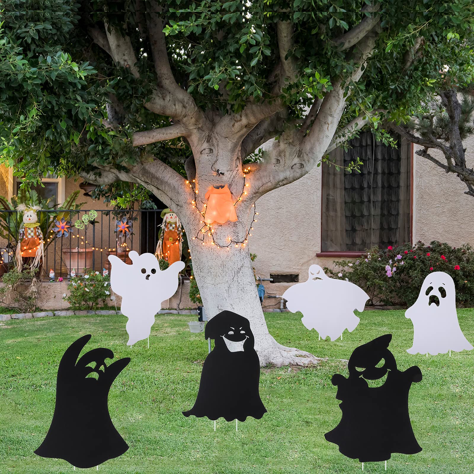 Photo 1 of Jetec 6 Pieces Halloween Black Silhouette Yard Sign Ghost Halloween Party Yard Signs Decorative Outdoor Lawn Yard Sign with 12 Stake for Halloween Outdoor Yard Lawn Garden Decoration Supplies