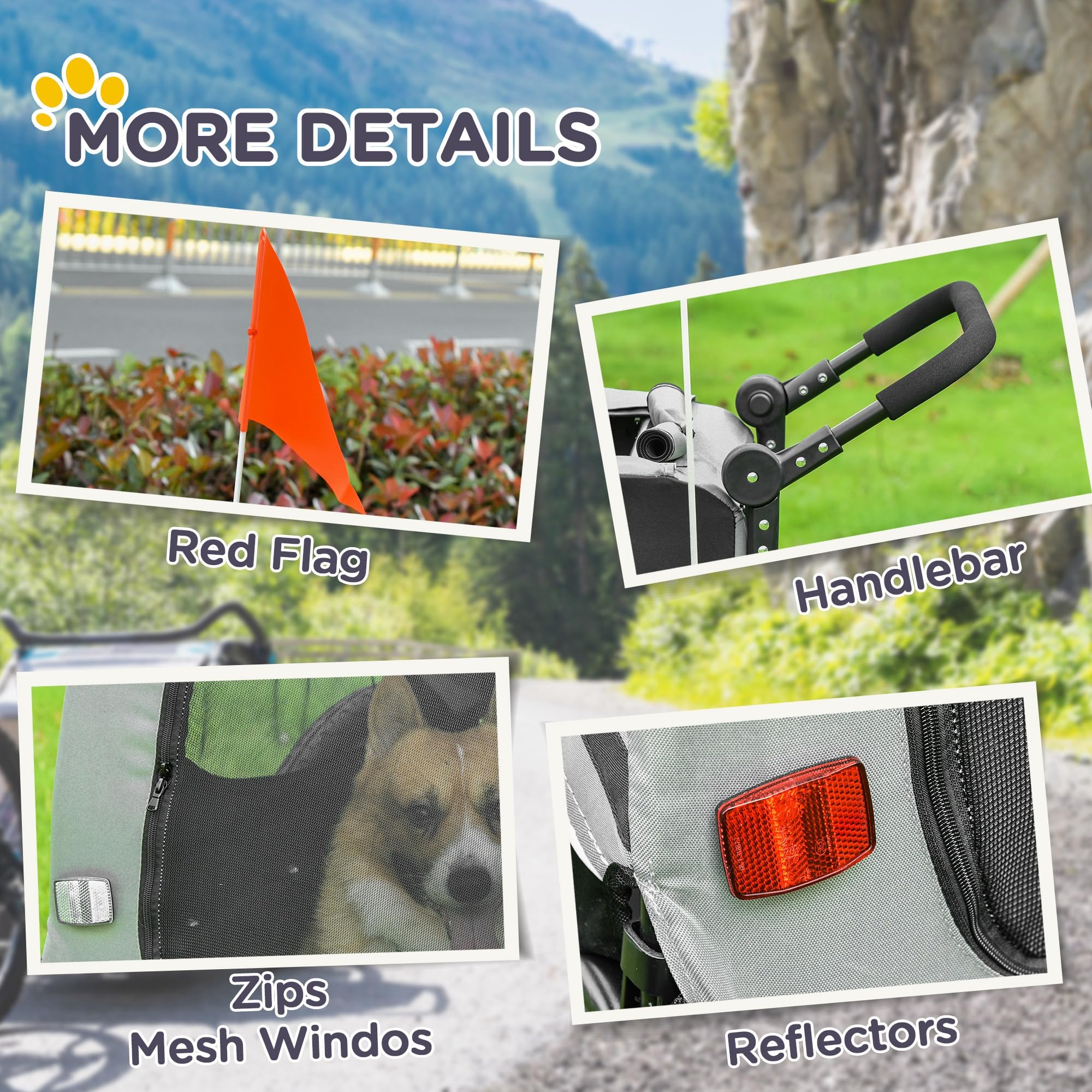 PawHut Remorque à vélo pour Chien Convertible Jogger 2 en 1 pour Animaux avec Drapeau réflecteurs