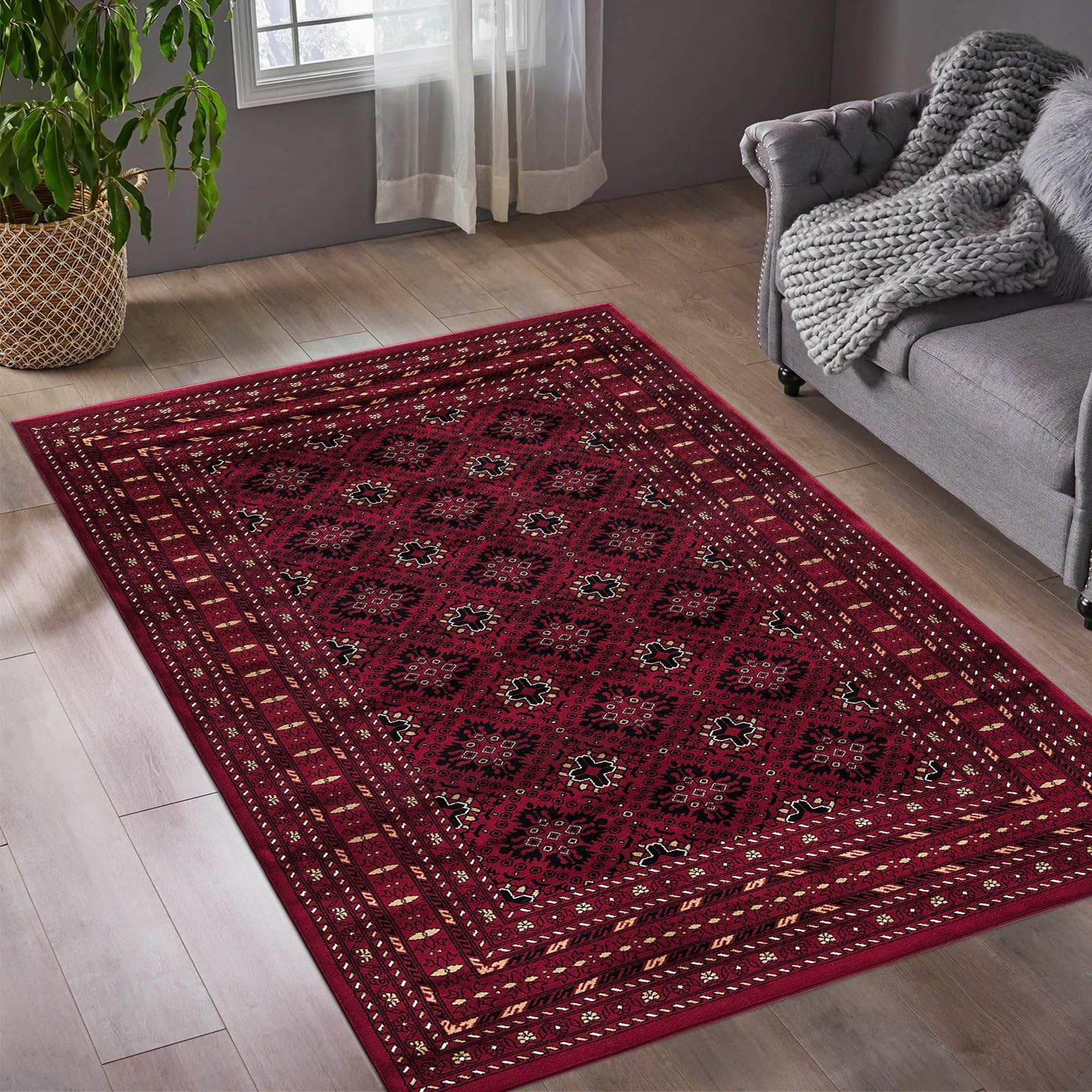 cozily® Thick Living Room Traditional Rug With Jute Backing, Tagab 120x170cm, Red, Soft Pile Area Rugs For Lounge, Dining Room And Bedroom Rug. — image 1