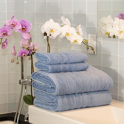 Miniatura 2 de Mosobam Lujoso juego de toallas turcas de 4 piezas XL, 35 x 70 pulgadas, 16 x 30 pulgadas, azul Allure de gran tamaño, 700 GSM, viscosa de bambú y