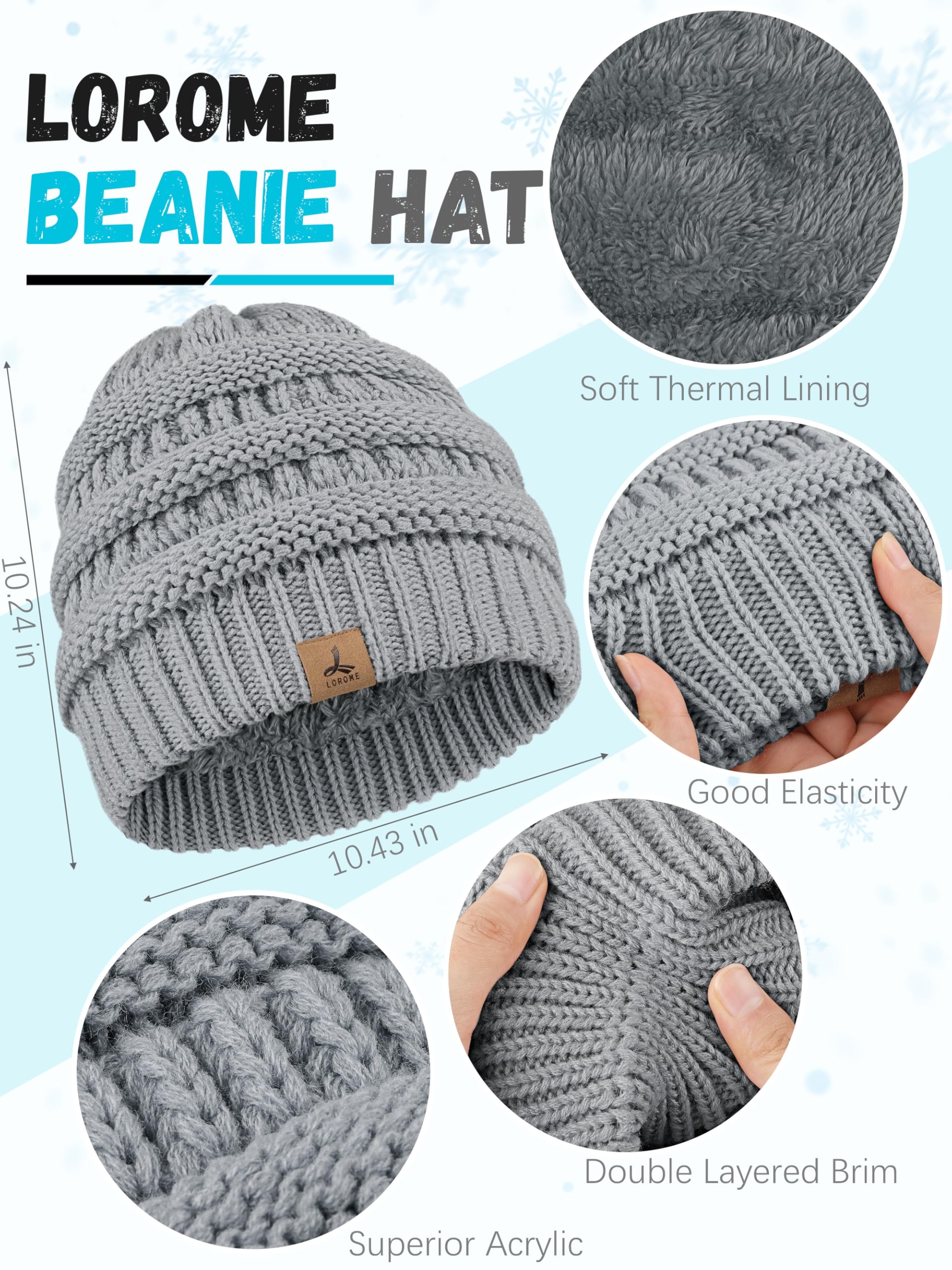 LOROME Winter Beanie Hat Scarf Gloves, Warm Fleece Knit Winter Hats Touch Screen Gloves Neck Scarf Set Winter Gifts for Women Men