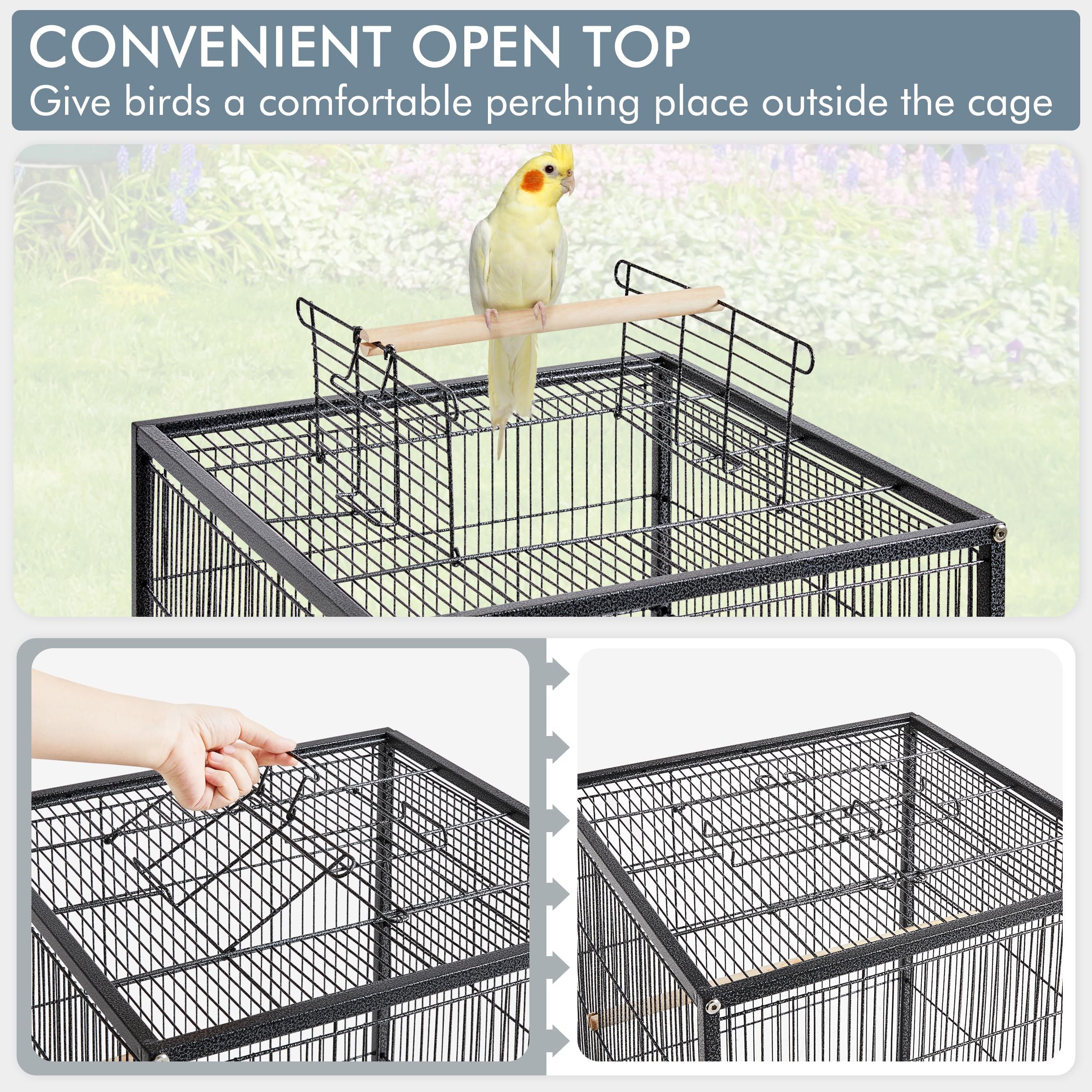 Yaheetech Jaula para Pájaros Jaula con Ruedas para Mascota Aves Loros Canarios Jaula Metálica 45,5x45,5x100,5 cm
