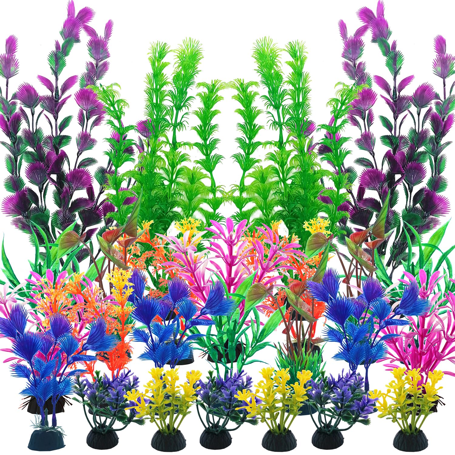 SLOCME Lot de 25 plantes artificielles pour aquarium – Plantes colorées pour aquarium en plastique, (6–30 cm)