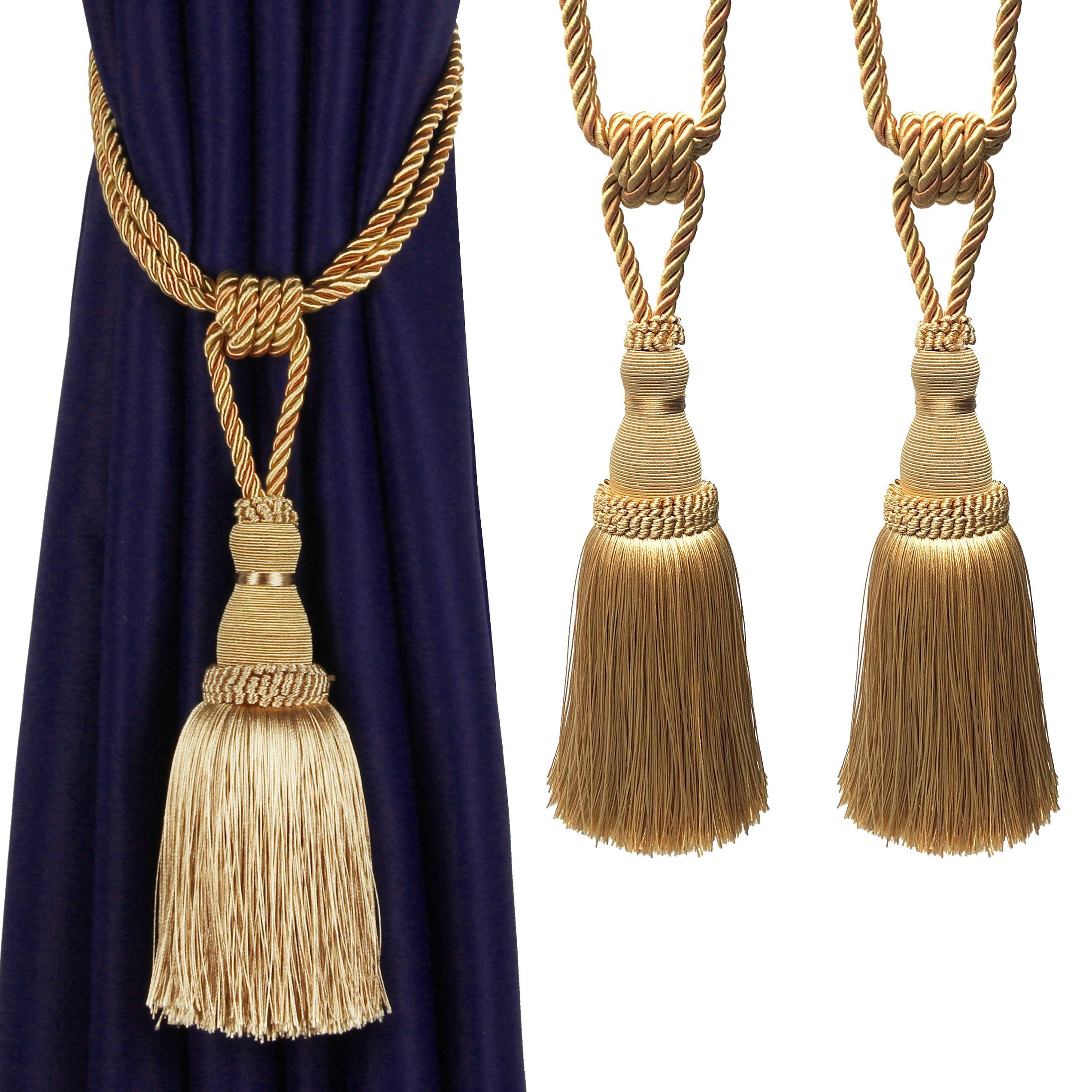 Bel Avenir Gold Decorative Curtain Tiebacks Handmade Elegant Rope Ties Tassels Holdbacks For Drapes (, 2)