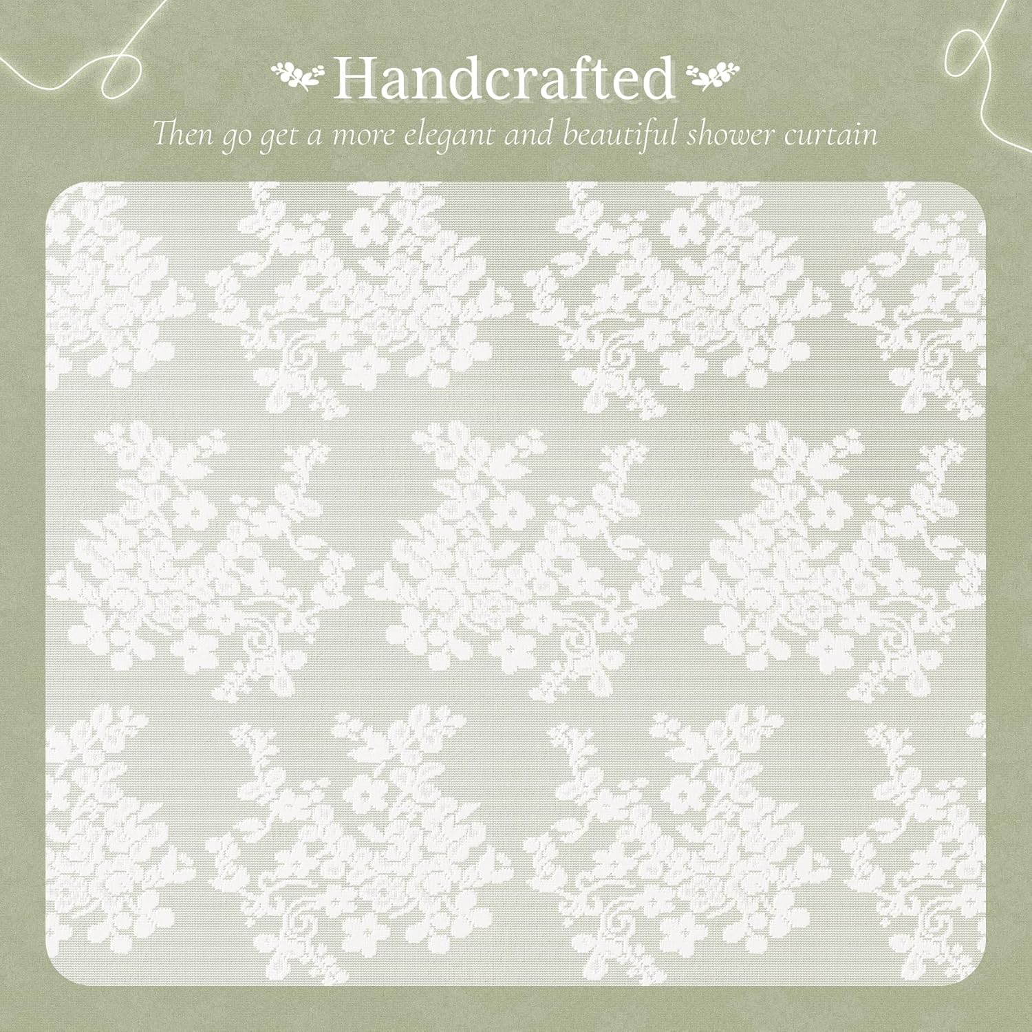 Bathway White Lace Shower Curtain 72x72 Inches, Girly Sheer Vintage Boho Farmhouse Cute Rustic Decorative Lace Shower Curtains for Bathroom, Room dividers, Party Backdrop