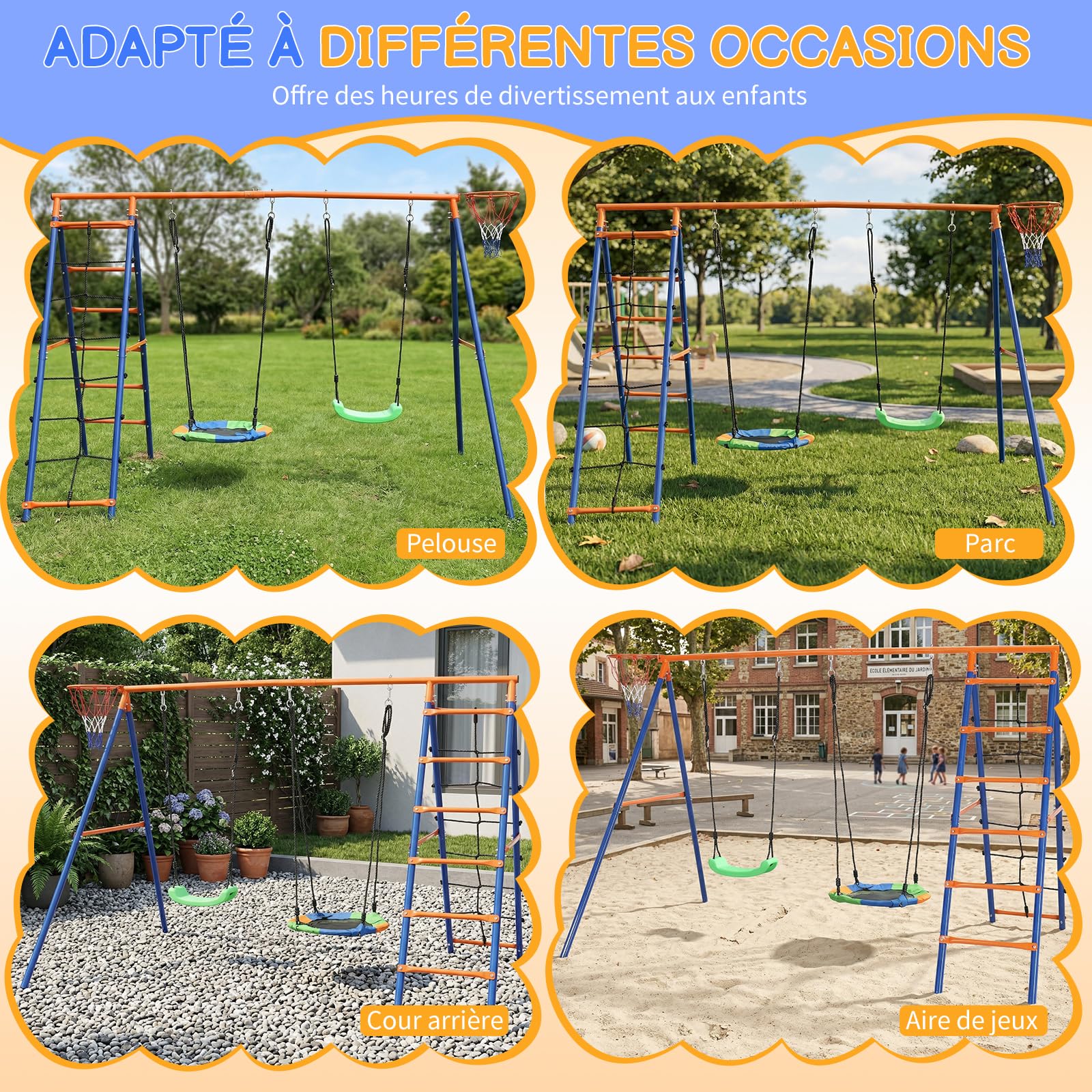 LEADZM Balancoire Exterieur avec Structure d'escalade, Panier de Basket
