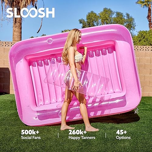 Miniatura 6 de SLOOSH Flotador inflable para adultos, con almohada, 216 x 145 cm, 4 en 1 balsa estilo tina bronceadora, camastro para tomar el sol, para fiestas