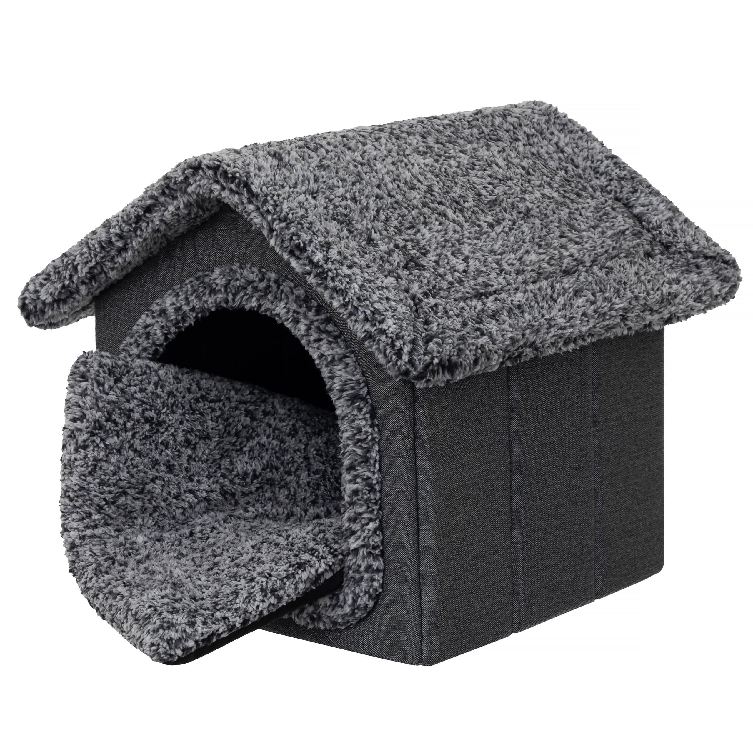 Caseta para mascotas, casa para perros, caseta para gatos, casa para perros, cojín para gatos, casa mullida, negro, 32 x 38 x 32 cm