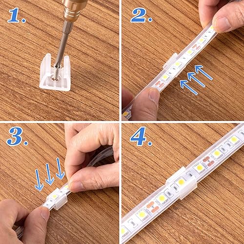 Miniatura 4 de Pndeyo Clips de tira de luz LED con tornillos, 100 piezas, clips de luz de cuerda para exteriores, clips de montaje de neón, soporte de abrazadera