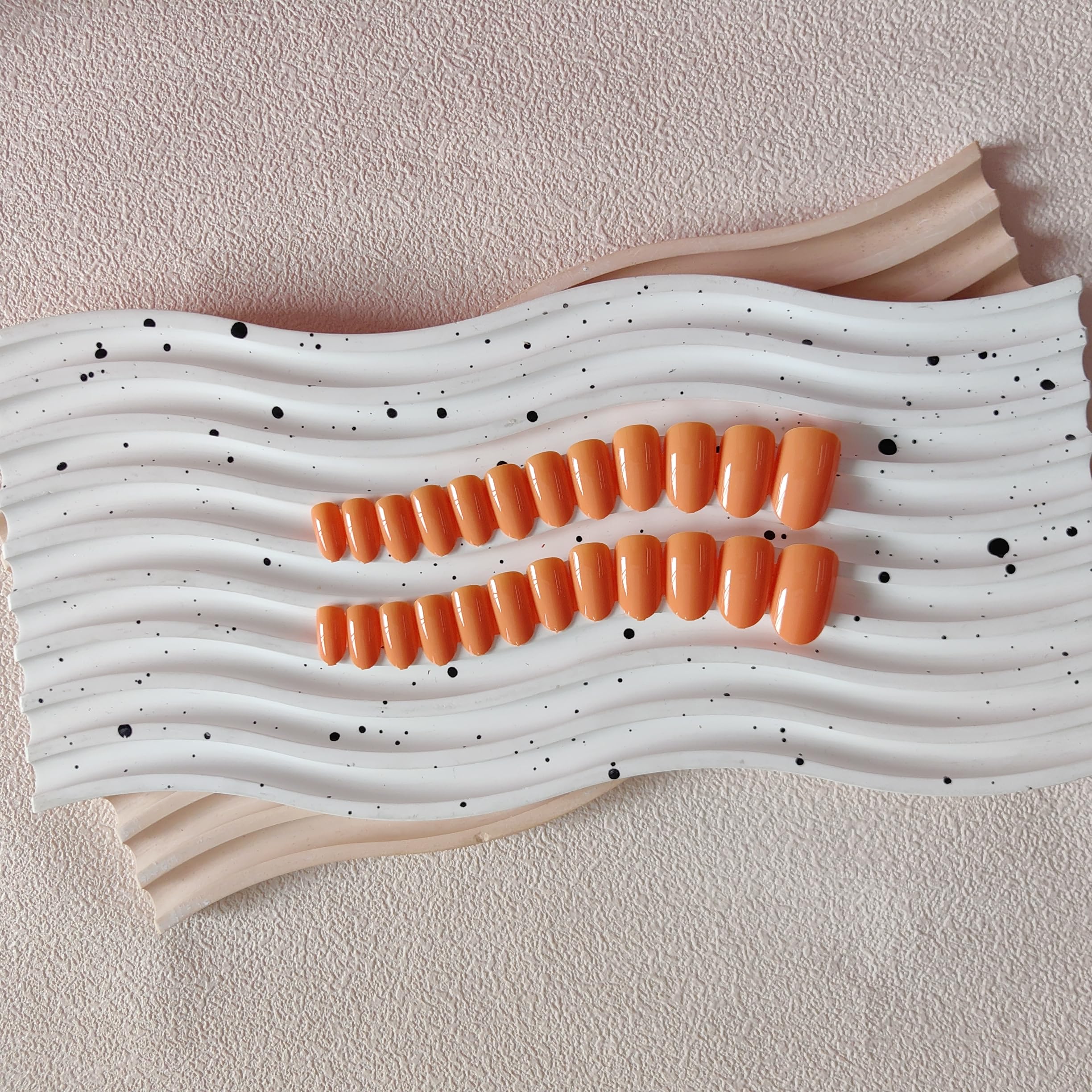 Orange False Nails Short Oval, SXVME Simple Acrylic Press on Nails Short - Image 4