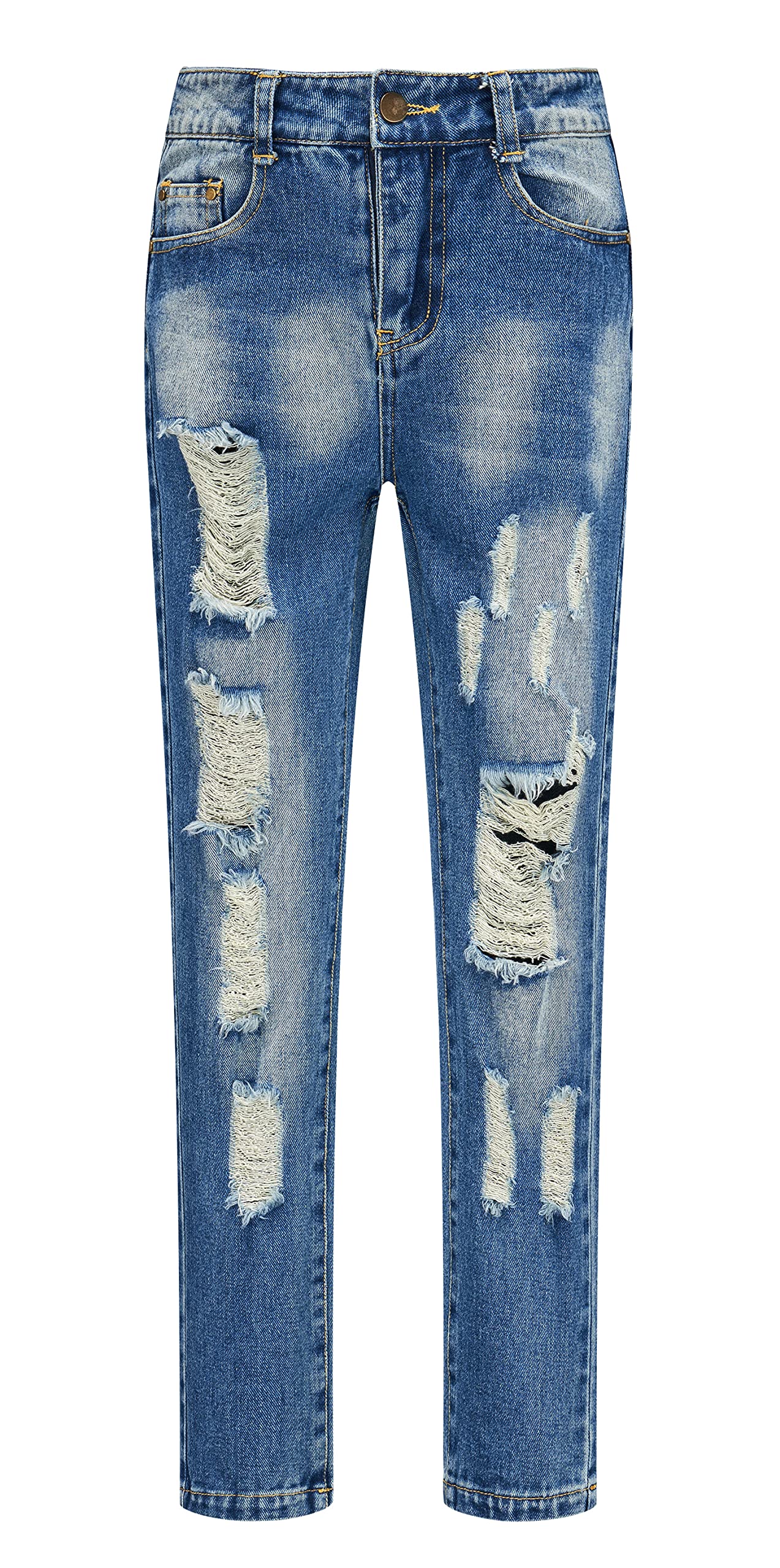 Boy's Skinny Jeans Fit Ripped Destroyed Distressed Stretch Slim Jeans Pants Casual Denim Trousers