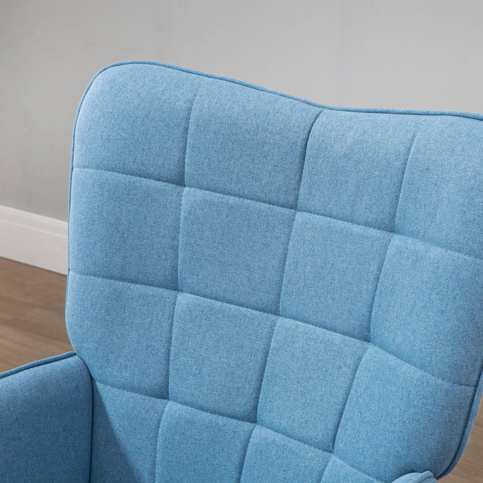 HOMCOM Sillón de Salón Moderno Butaca con Respaldo Alto 71x76x101 cm Azul | Butaca de Dormitorio, Reposabrazos, Tela de Lino, Patas de Madera, para Sala de Estar