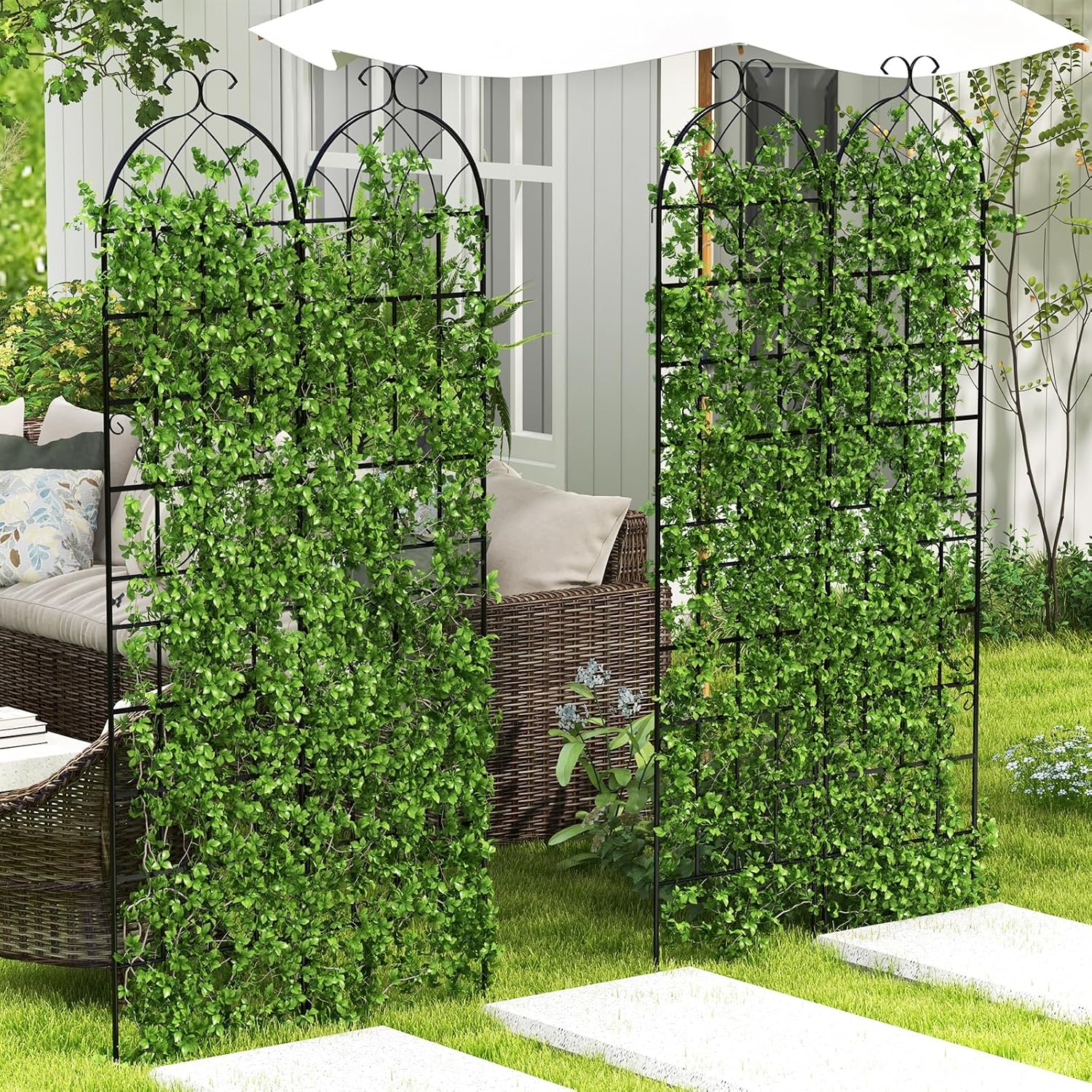 Giantex 2 Pack Trellis for Climbing Plants Outdoor, 7 FT Tall Galvanized Steel Garden Trellis for Patio Lawn Wall Decor, Plant Trellis for Vine Cucumber Tomato Flower Clematis Roses