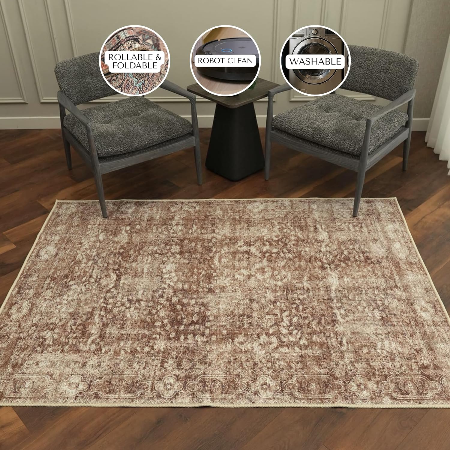 Boho Oushak Runner Rug 2'5" x 9'8" – Washable Vintage Turkish Long Rug for Hallway, Kitchen, Entryway – Foldable Non-Slip Narrow Area Rug for Indoor Use