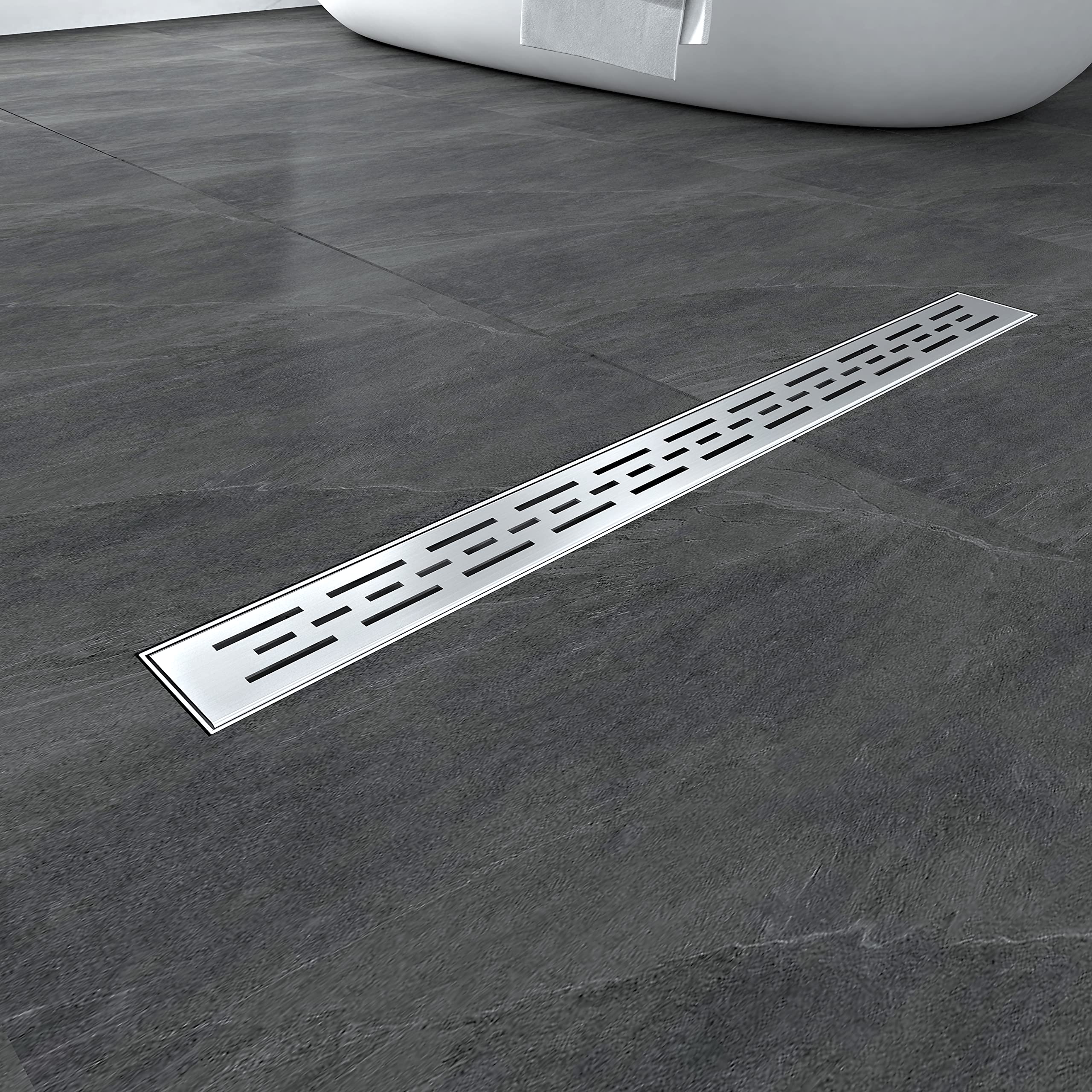 Huiyang Caniveau de Douche en Acier Inox Italienne Siphon Sol d'évacuation pour Salle de Bain 120 cm Style Ligne