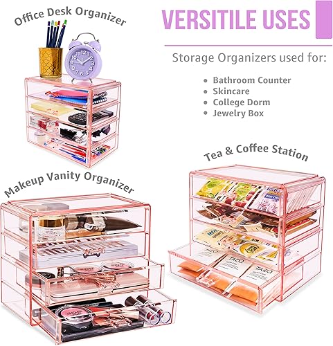 Miniatura 6 de Sorbus Organizador de maquillaje  Organizador de maquillaje acrílico de 4 cajones y almacenamiento para cosméticos, joyas, suministros de belleza,