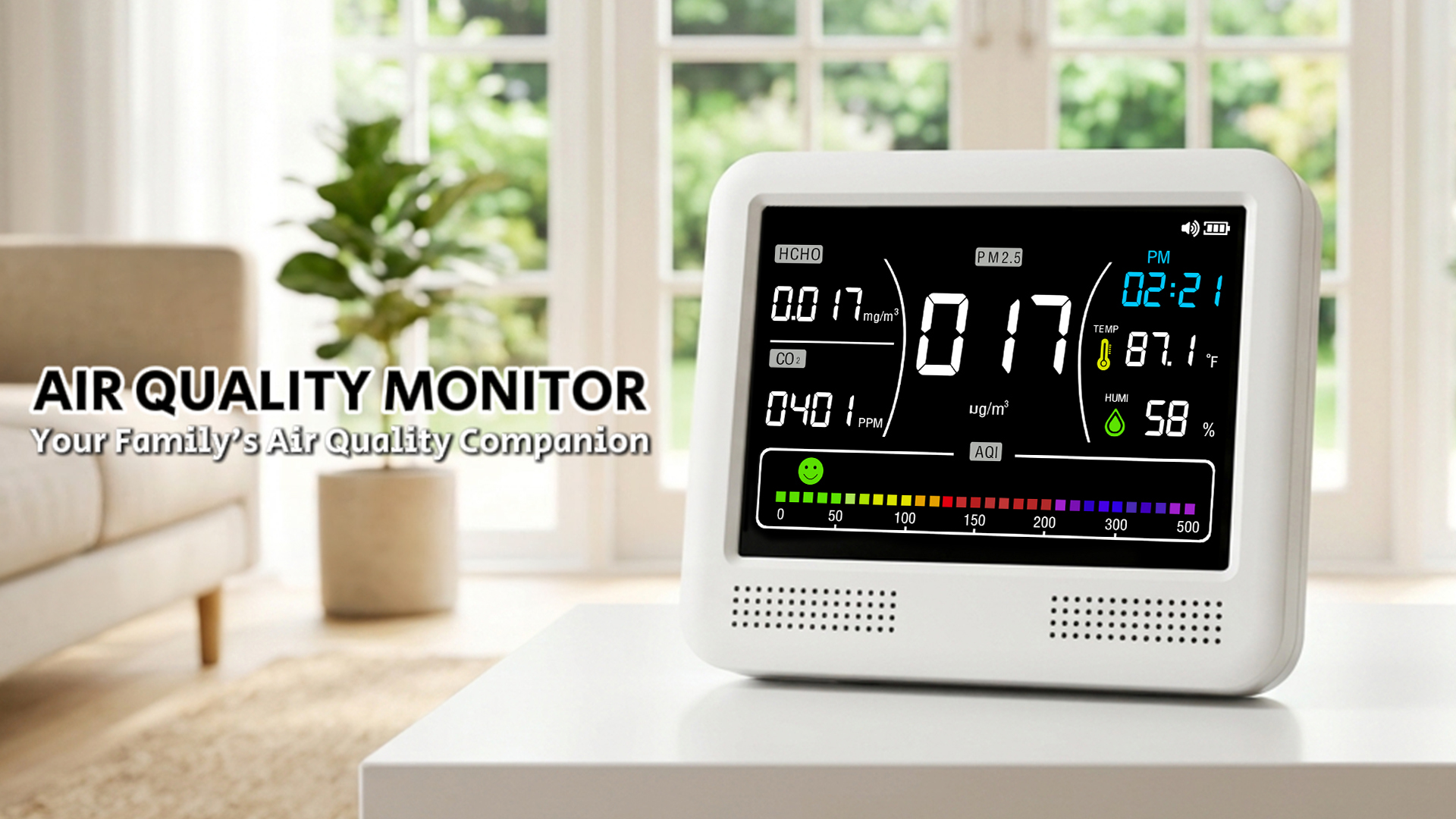 Image of 16-in-1 Air Quality Monitor Indoor CO2 Monitor 9 Readings 7 AQI Alerts