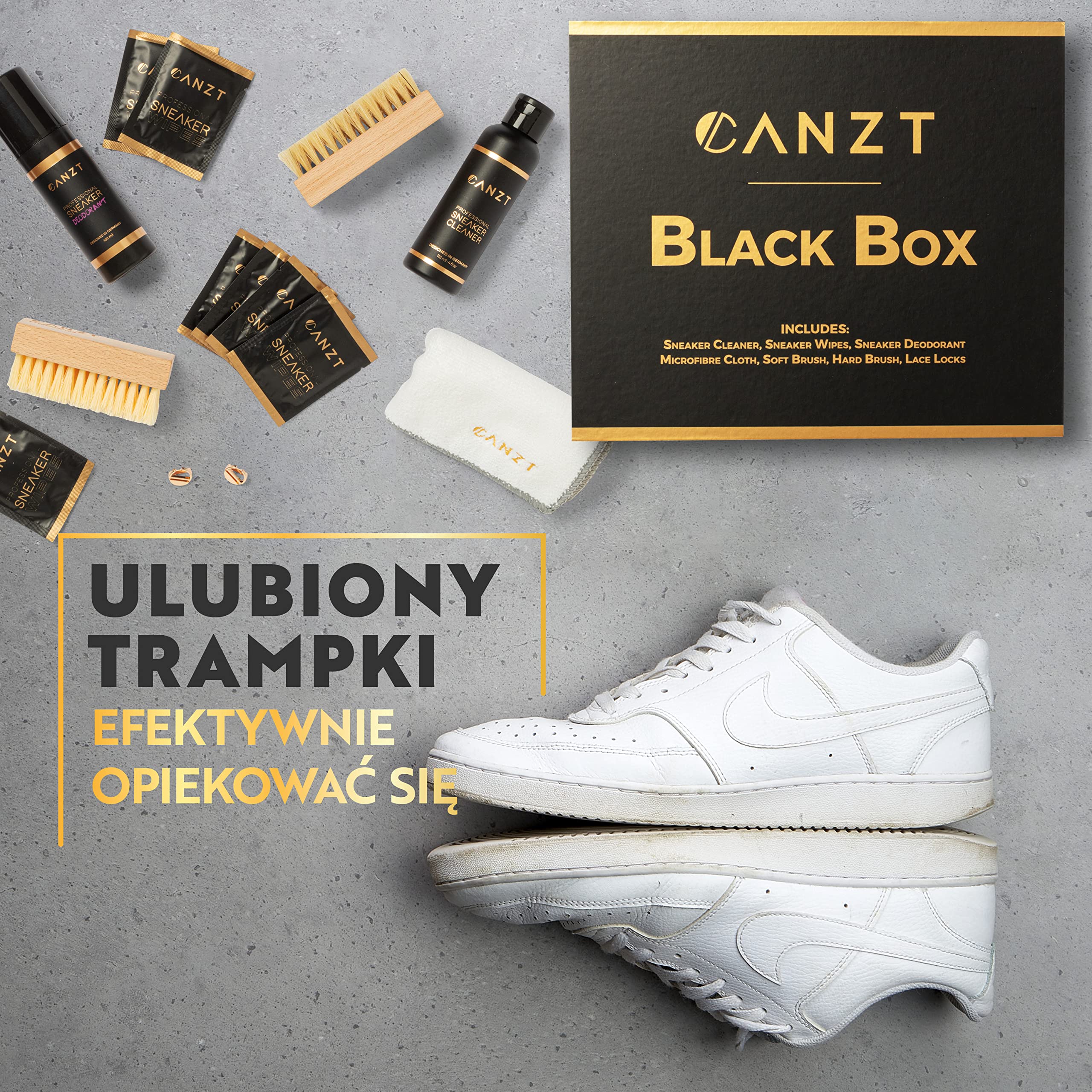 Canzt Zestaw do Czyszczenia Butów Black Box – Profesjonalny sneaker cleaner do zamszu, nubuku, skóry, tekstyliów – Pełen zestaw do pielęgnacji