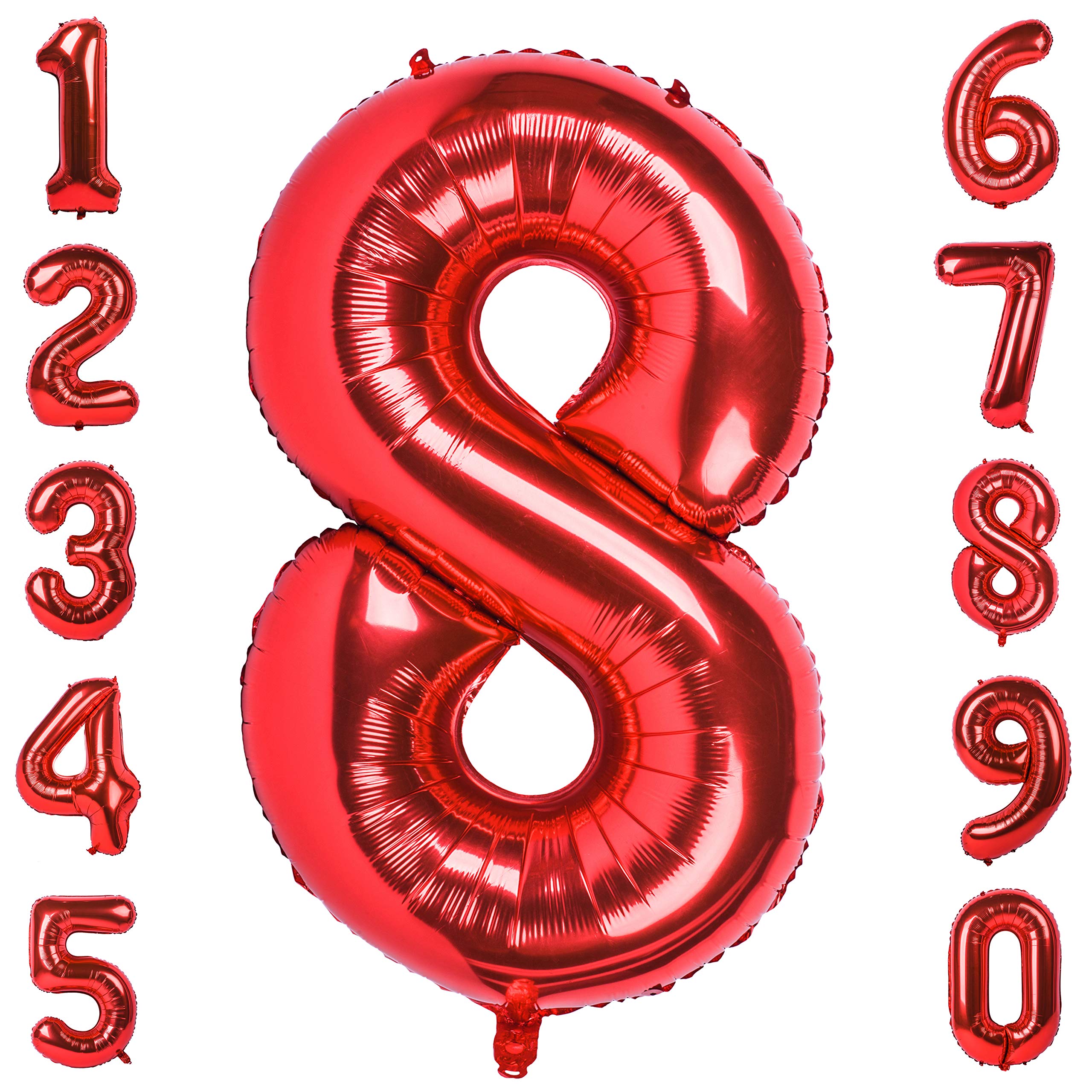 Red 0 balloon 40 Inch Giant Helium Foil Number 0 to 9 Red Balloon Birthday Wedding Party Digital Decorations (Number 0) — view 358