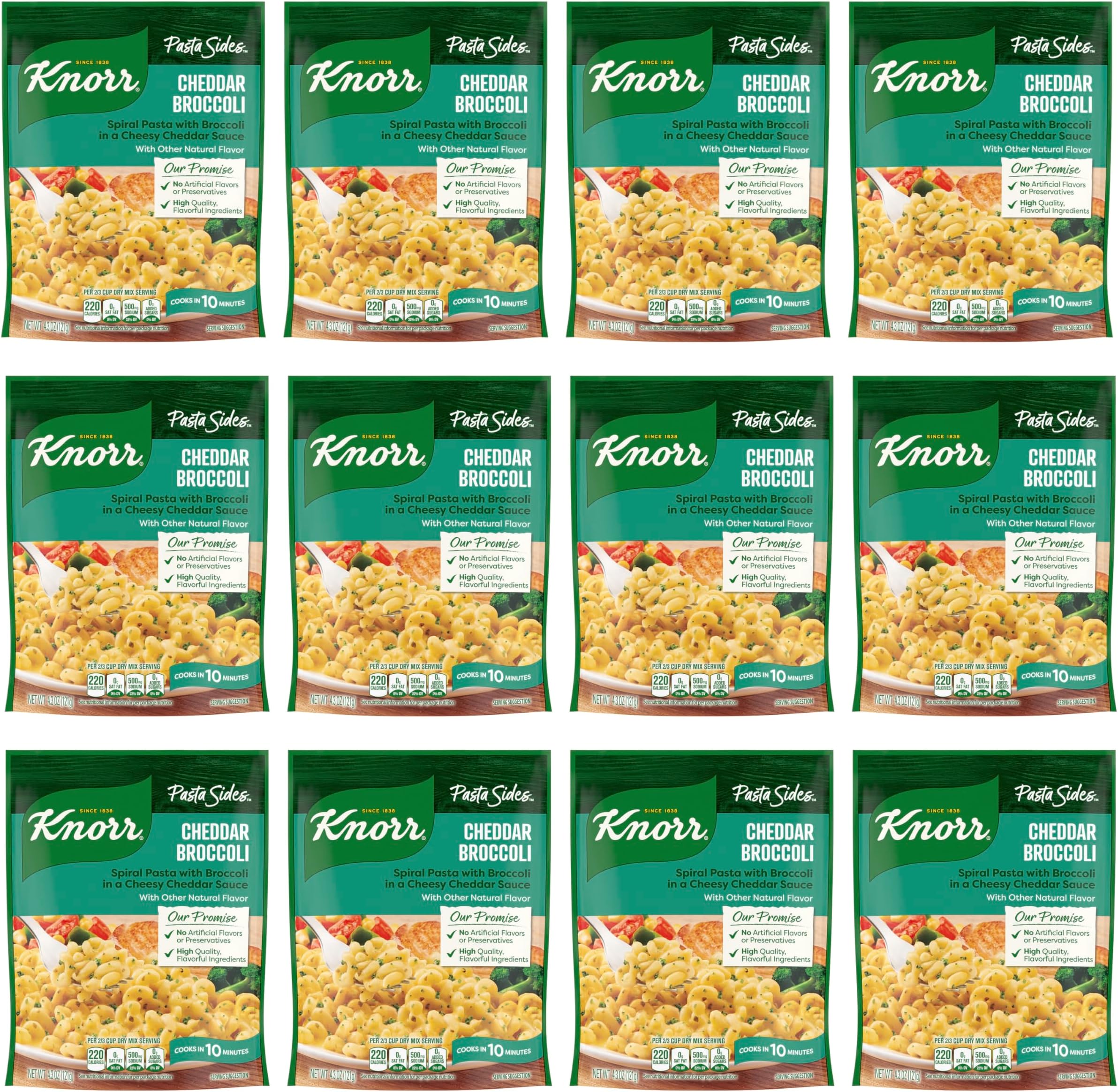 Knorr Pasta Sides Pasta Side Dish, Cheddar Broccoli 4.3 Oz (Pack of 12)