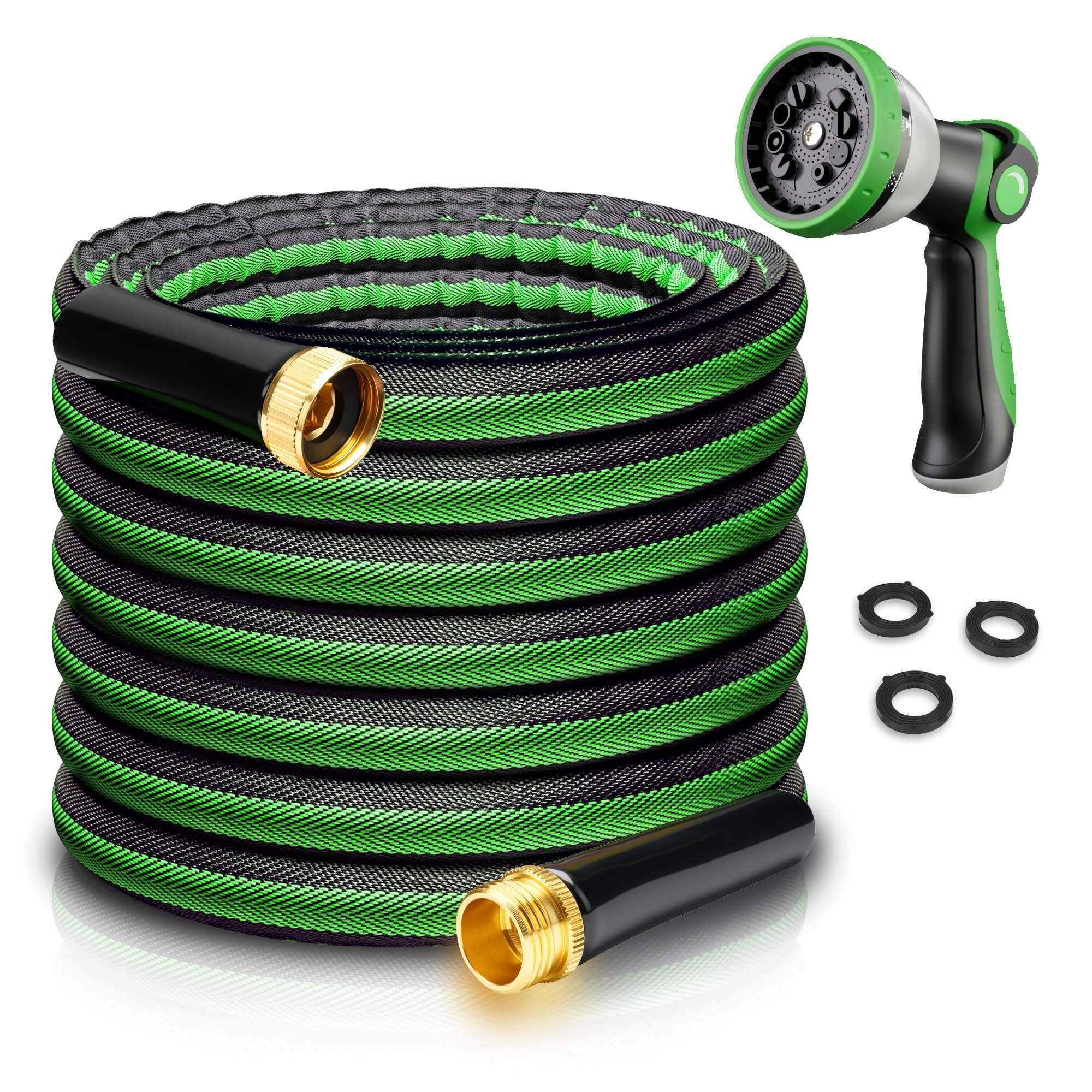 Aterr Garden Hose 50ft, Lightweight Flexible Water Hose with 10 Pattern Nozzle, Durable Hose, Solid Aluminum Connectors, Leak-Resistant for Yard Lawn Car Washing, (Green)