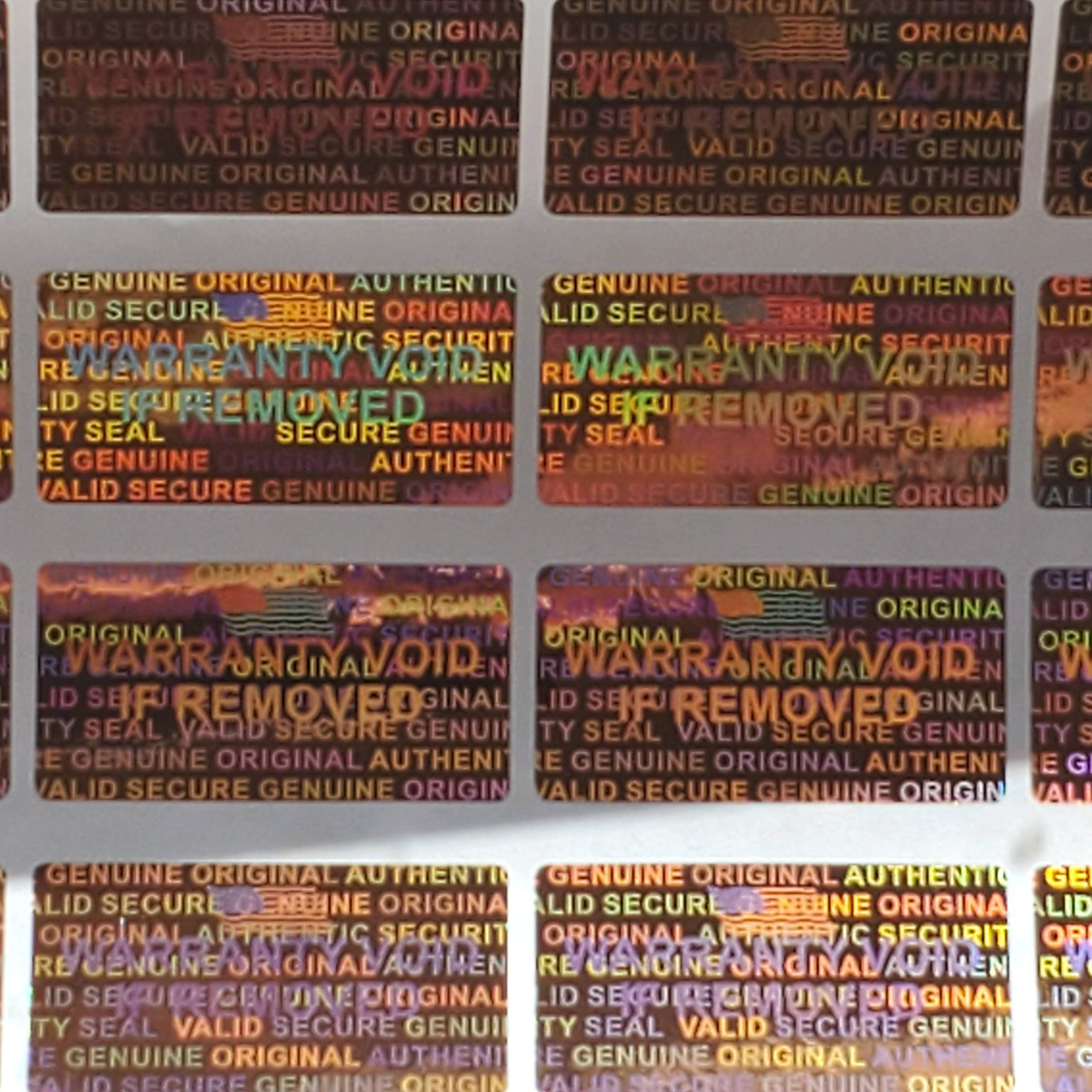 1000 pieczęci zabezpieczających hologram etykiety gwarancyjne widoczne na manipulacje naklejki 15 mm x 30 mm - marka Dealimax (miedź - pomarańczowa)