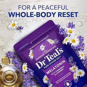 Dr Teal's Epsom Salt Magnesium Soak, Sleep Blend with Melatonin, Lavender & Chamomile Essential Oils, 3 lbs