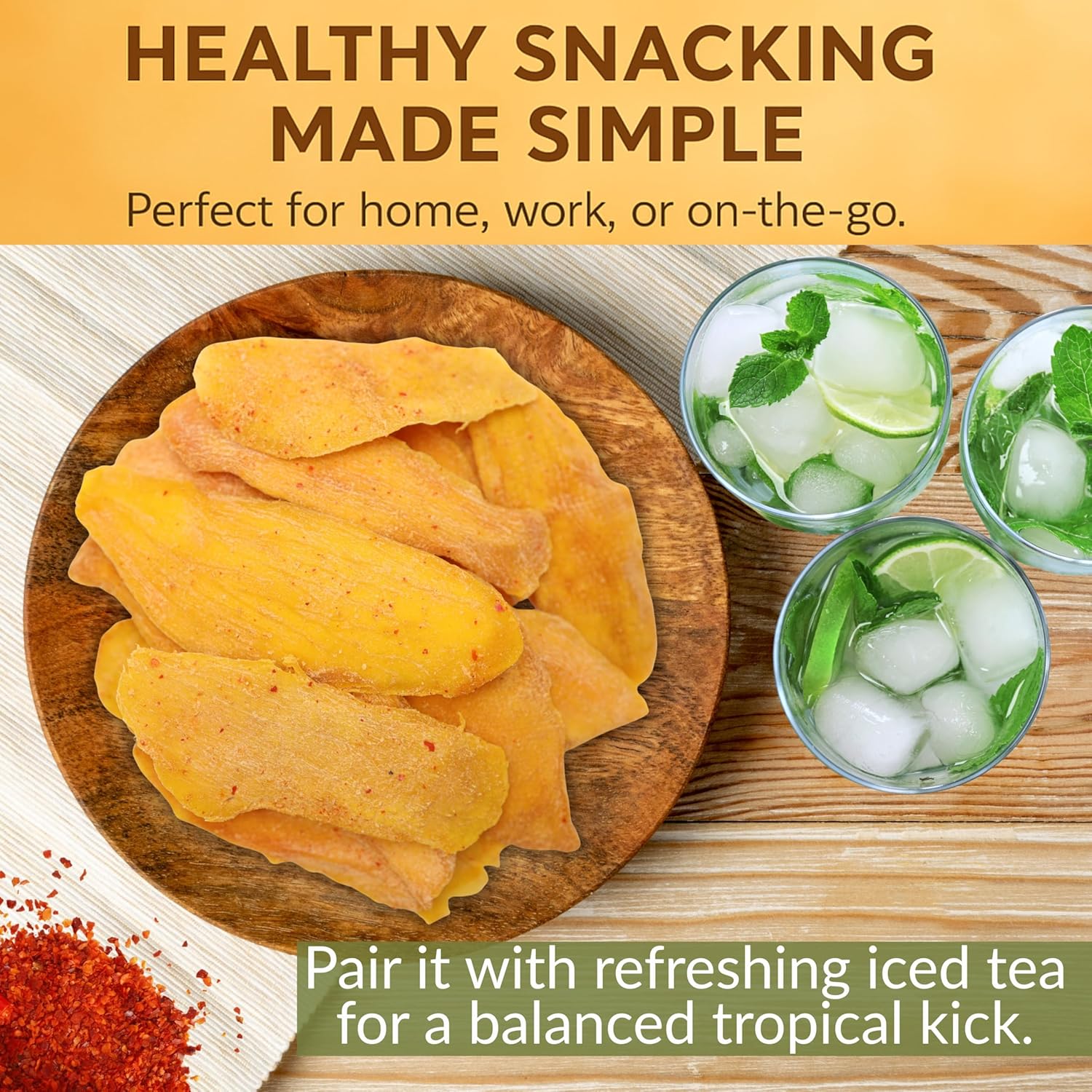 Low Sugar Added Spicy Dried Mango Slices, 32 oz, Soft & Juicy, Naturally Ripened, Gluten-Free, Kosher, Non-GMO, Natural Source of Vitamin C, 2 Lbs