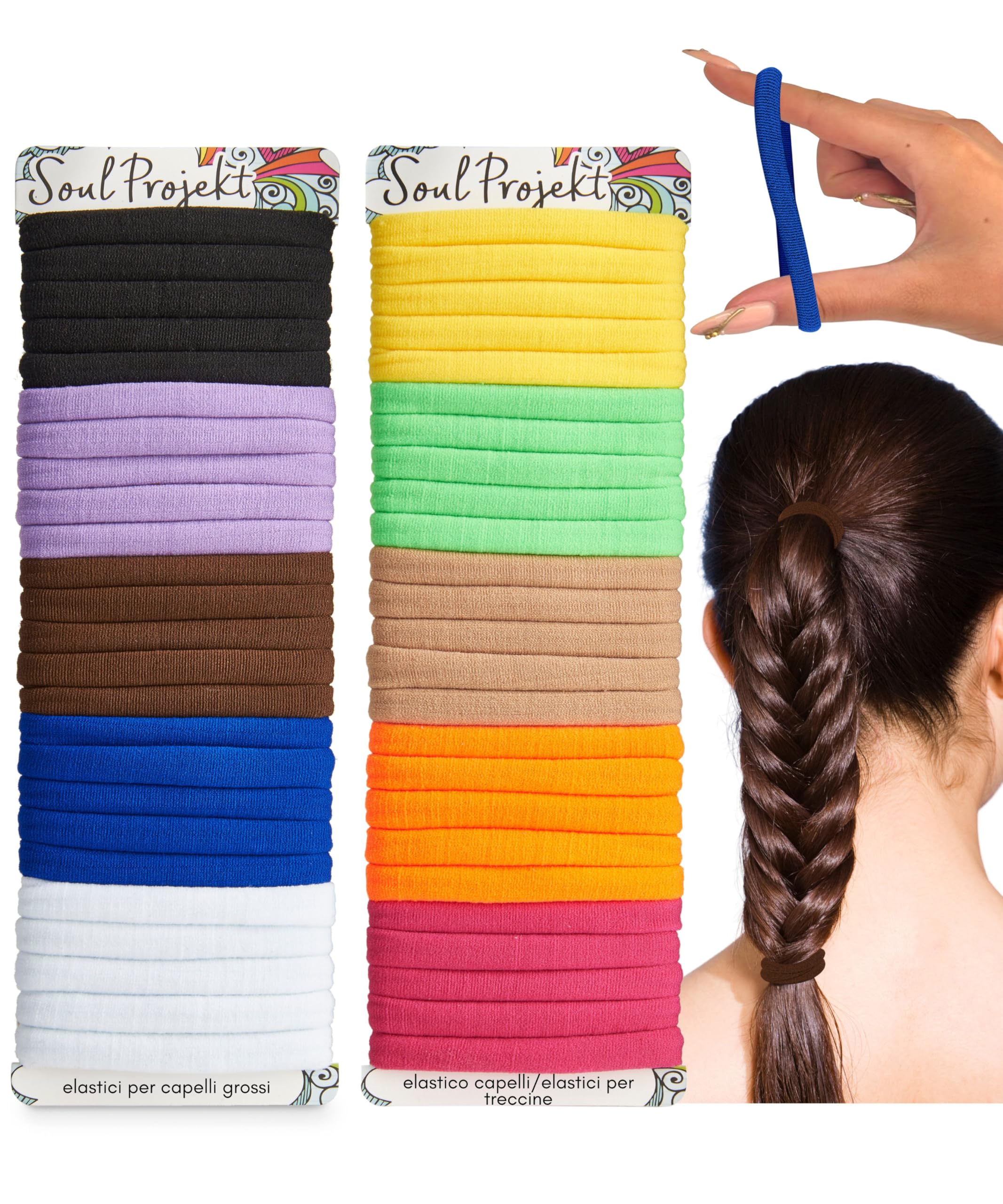 Elastici per Capelli Multicolore 8mm - Confezione da 50 Senza Cuciture e Ferretti, Antirottura - Per Uomo 50 unità (Confezione da 1) Multicolori