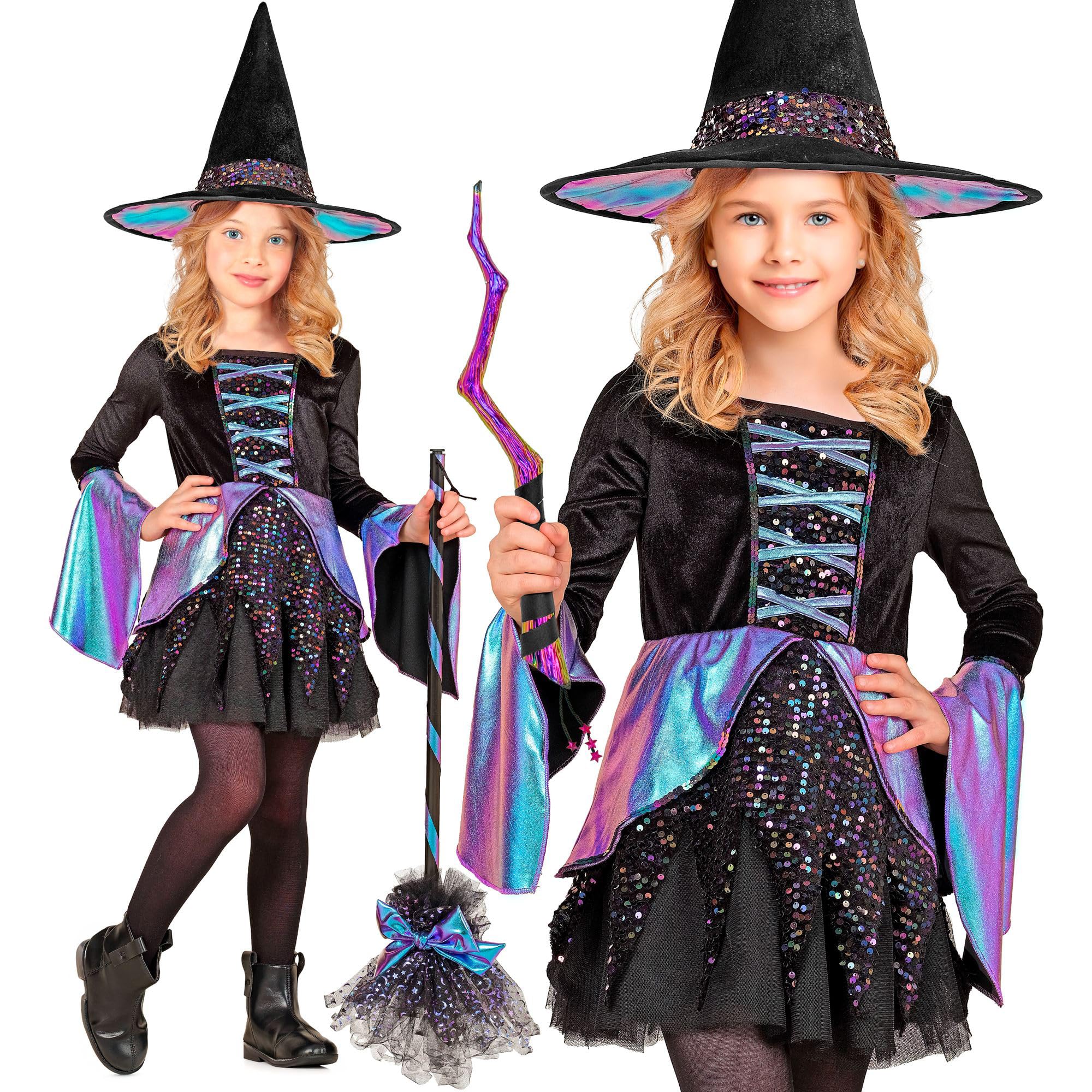 W WIDMANN MILANO Party Fashion – kostium czarownicy dla dziewczynki, sukienka i kapelusz w zestawie, magiczny strój na Halloween i karnawał